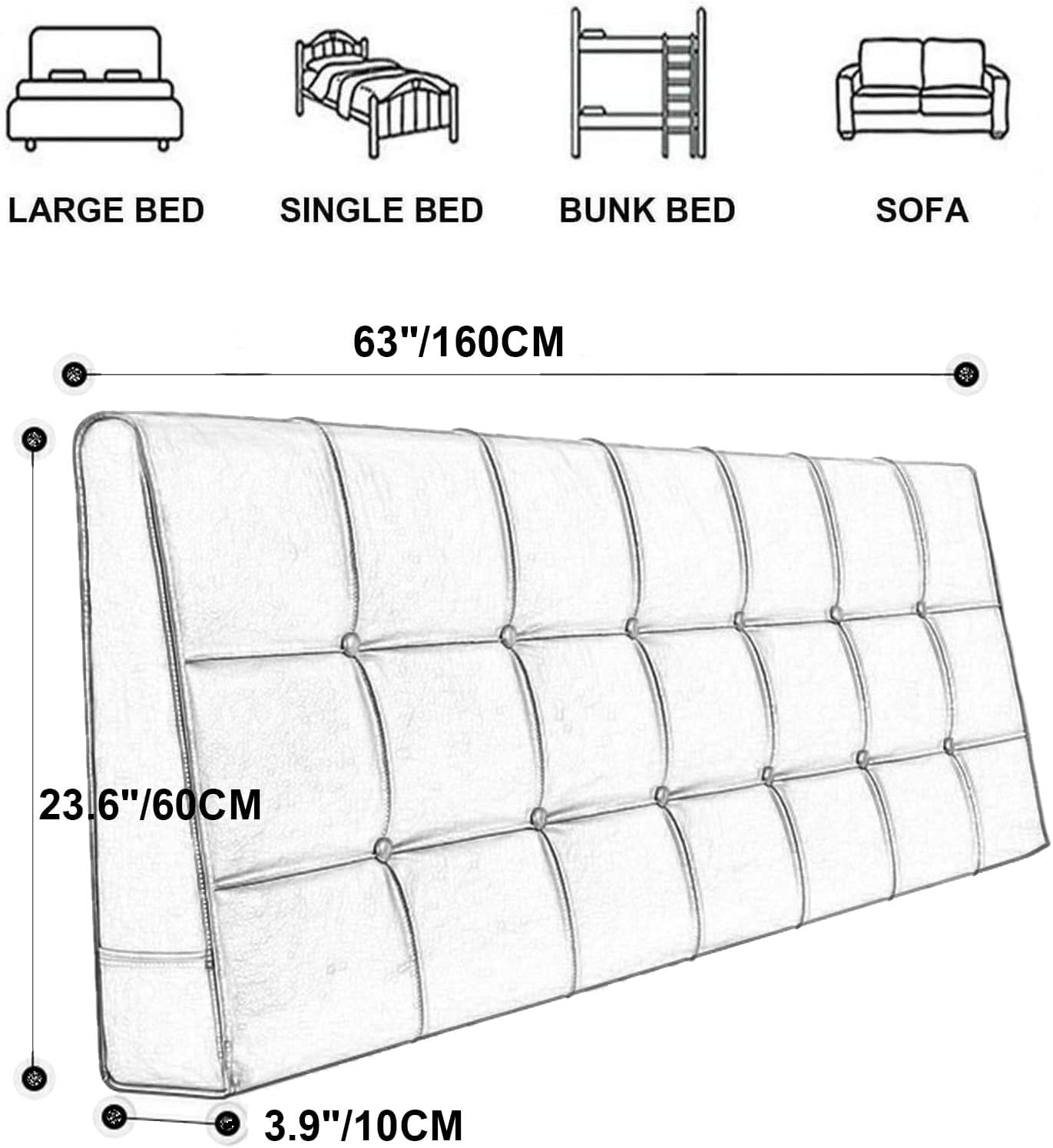 ZZYK Almohada tapizada con botones de cuero, respaldo y respaldo de lectura, soporte lumbar, almohada de cuña para sofá cama, litera con funda