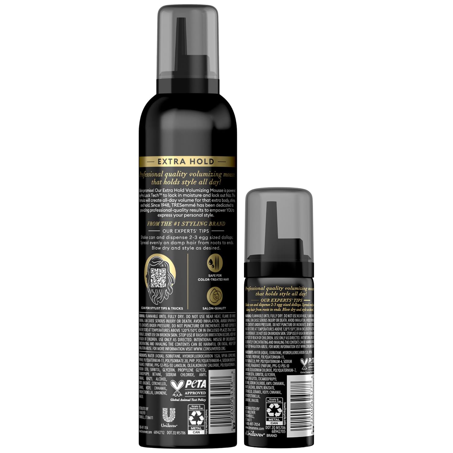 Tresemme – Juego de mousse para el cabello Tres Two Hair Mousse Extra Hold + Tresemme Hair Mousse Extra Hold Mousse de tamaño de viaje, productos