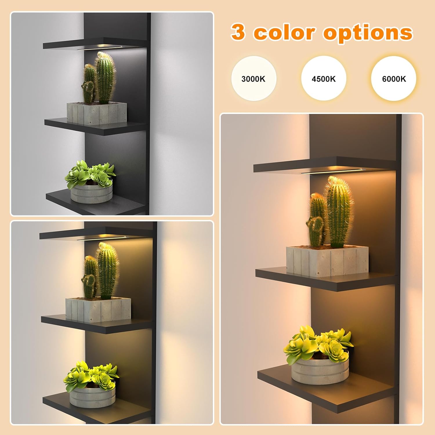 Estantes de pared de 5 niveles con luz LED, estante de columna vertical, almacenamiento flotante, organizador de decoración del hogar, estante de