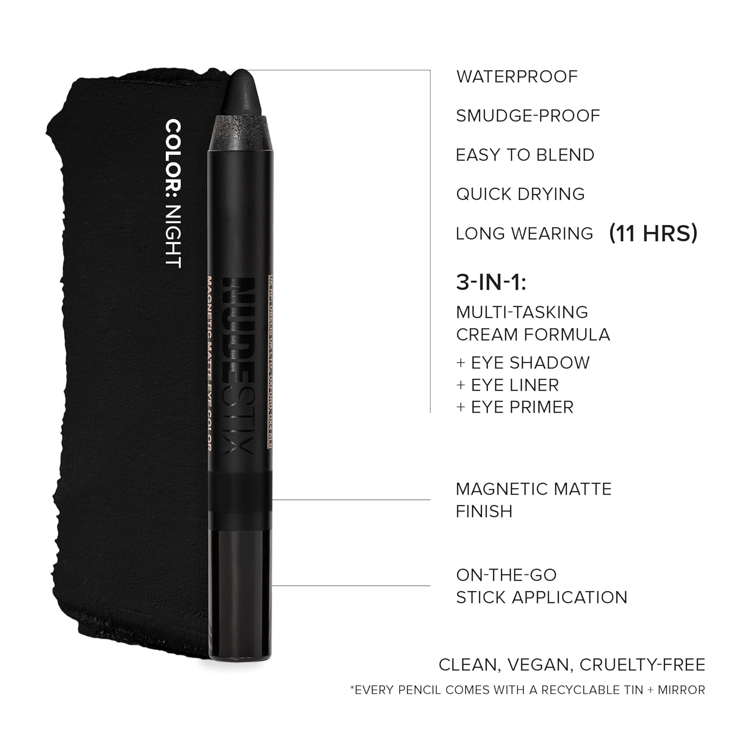 Nudestix Lápiz magnético mate de color de ojos, sombra de ojos + delineador de ojos + base de párpados, barra de maquillaje crema, larga duración,