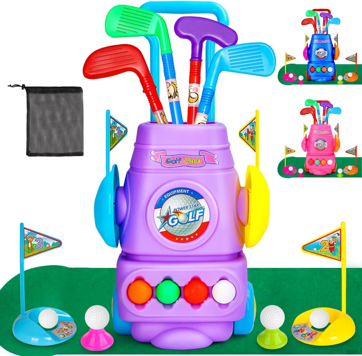 Meland Juego de palos de golf para niños, juego de pelota de golf para niños, juguetes deportivos, regalo para niños y niñas de 3, 4, 5, 6 años
