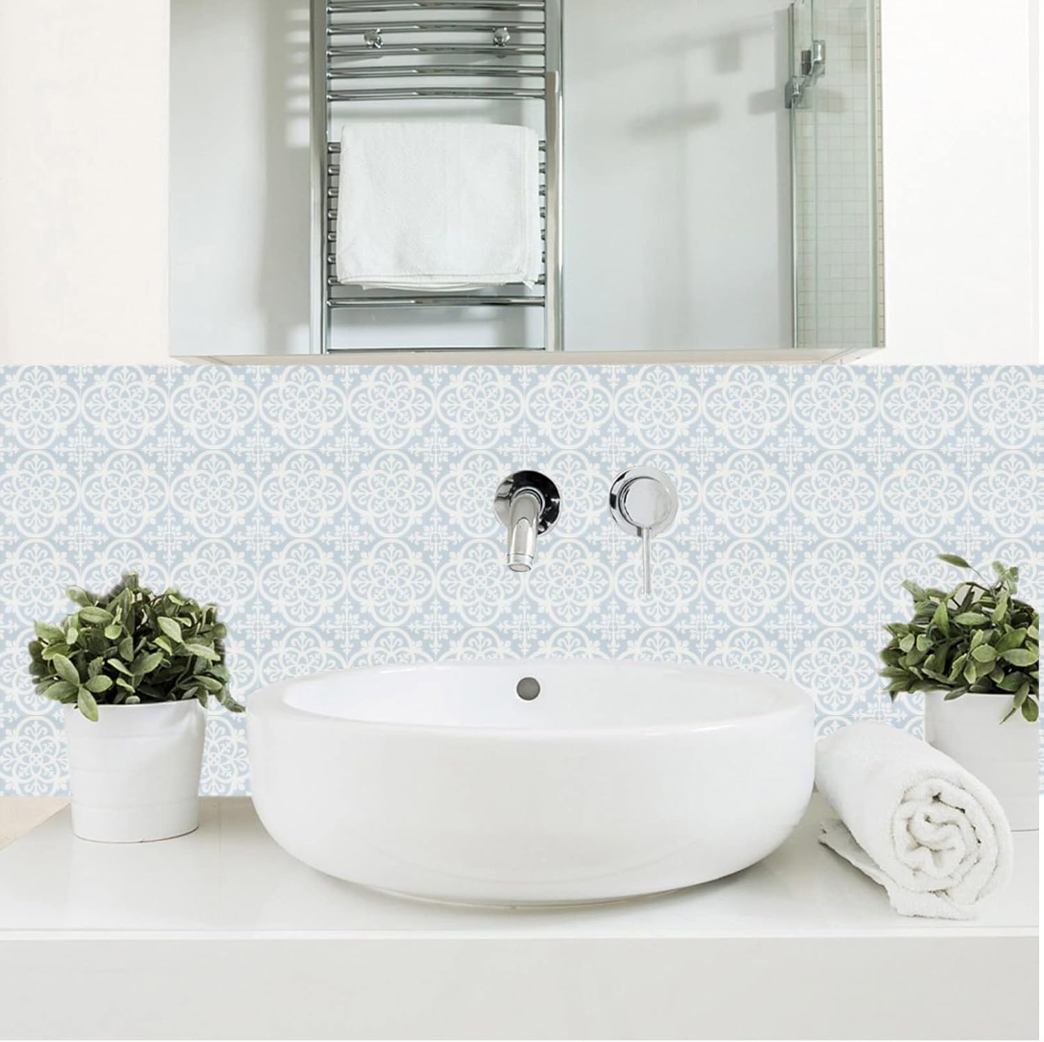 10 calcomanías acrílicas para azulejos azules y blancos, azulejos de 6 x 6 pulgadas, calcomanías de pared para baño y cocina, fácil de aplicar,