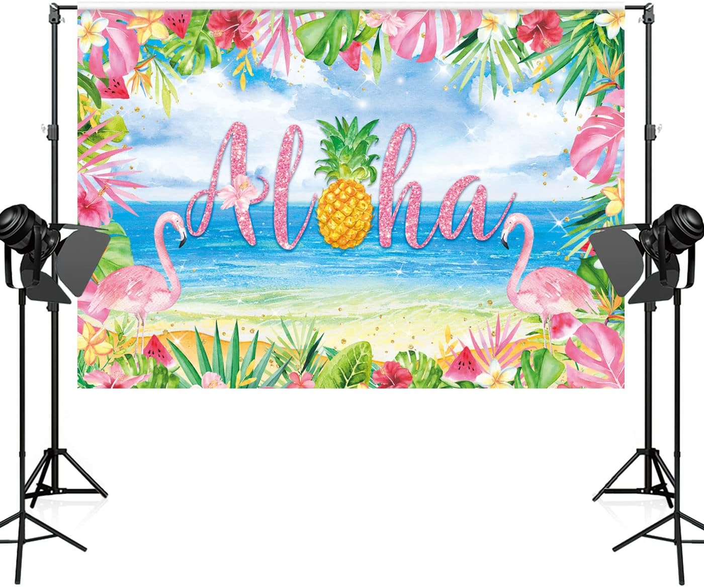 Maijoeyy Fondo rosa Aloha de 7 x 5 pies para fotografía de playa tropical de Hawaii, flamenco, Luau, cumpleaños, baby shower, fiesta, decoración