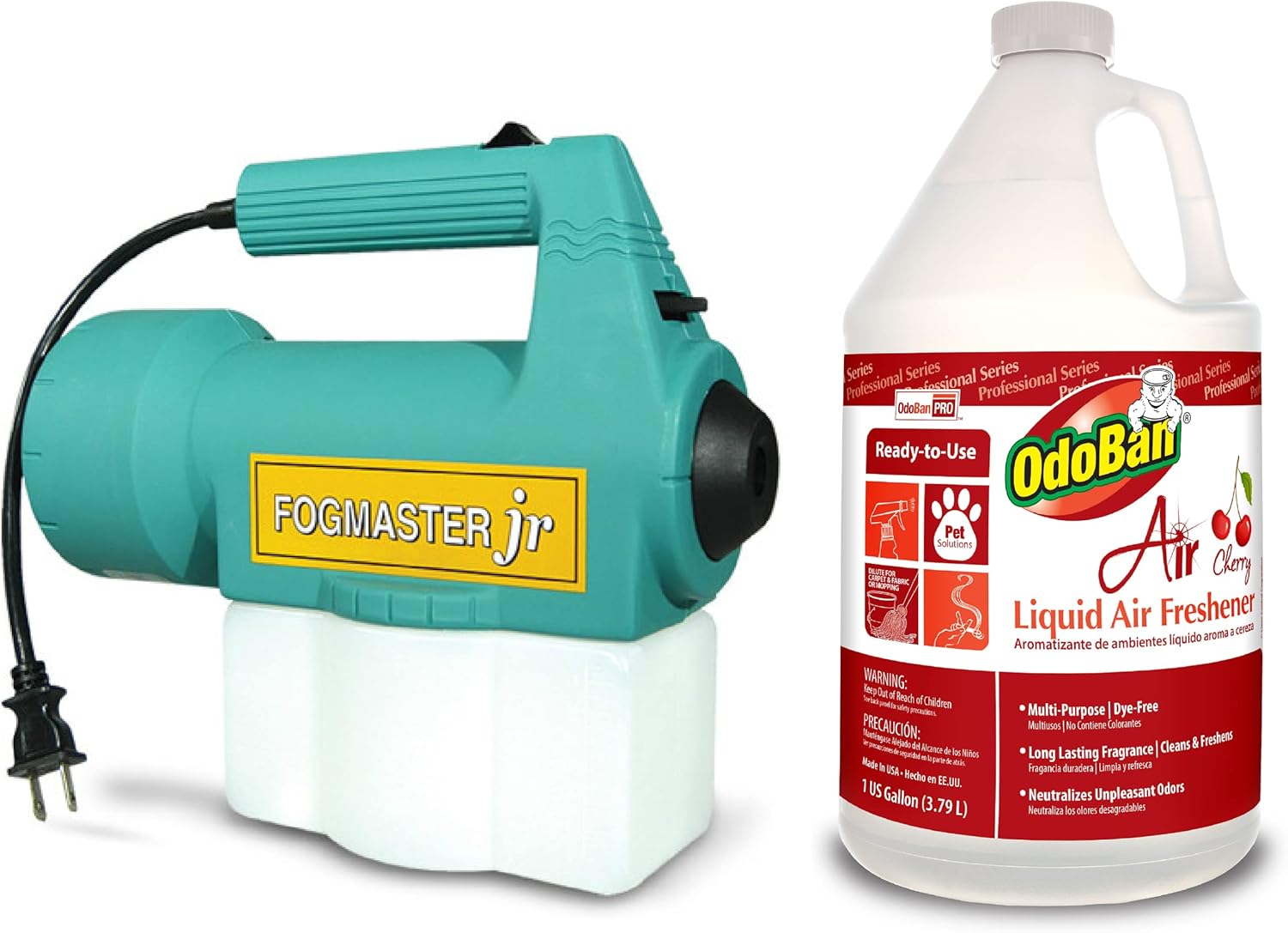 OdoBan Fogmaster Jr. – Nebulizador eléctrico de mano y ambientador líquido, 1 galón, aroma a cereza