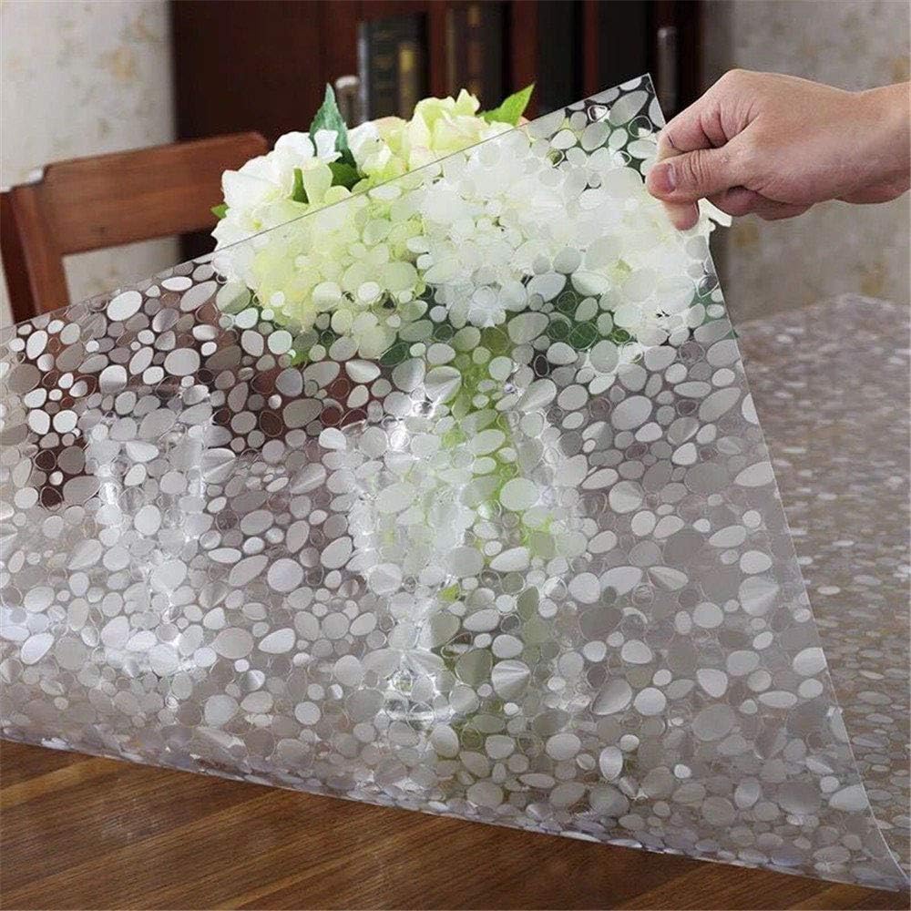 Thick PVC Table Protector,Square Waterproof Table Cover Wipeable Clear Plastic Table Cloth Coffee End Dining Table Pad Desk Mat-Cobblestone
