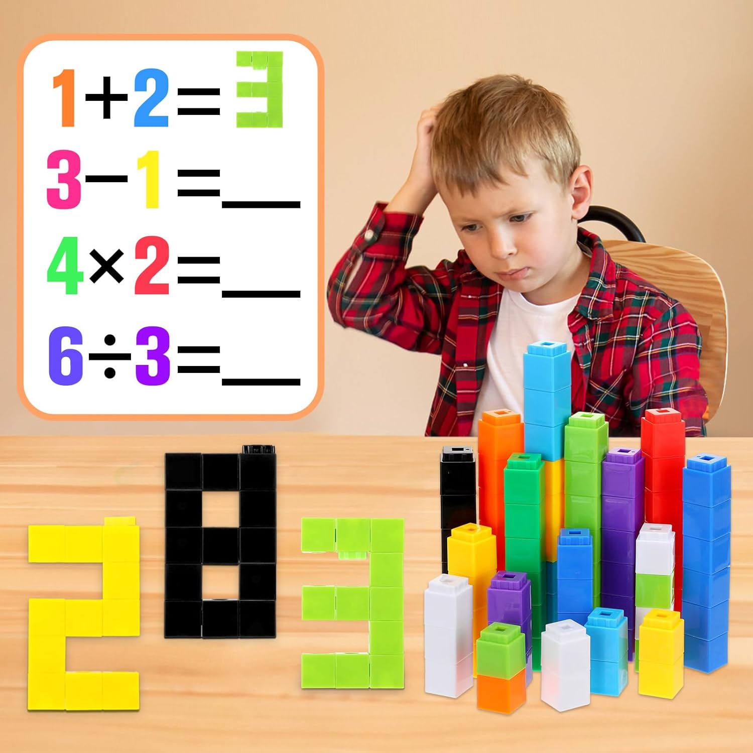 Jenaai 200 cubos de enlace para contar, bloques de conteo de plástico, cubos de matemáticas coloridos, manipuladores de matemáticas, suministros de