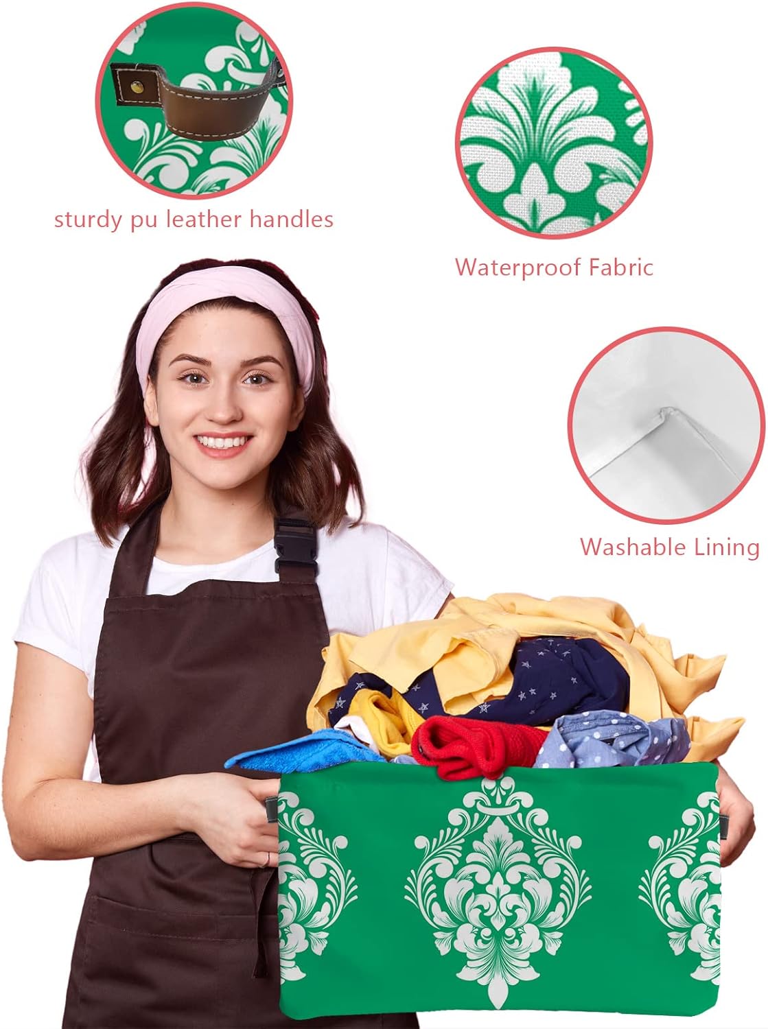 Cesta de almacenamiento de cachemira verde para organizar estantes, cajas de almacenamiento plegables con asa, lujosa canasta de lona moderna y