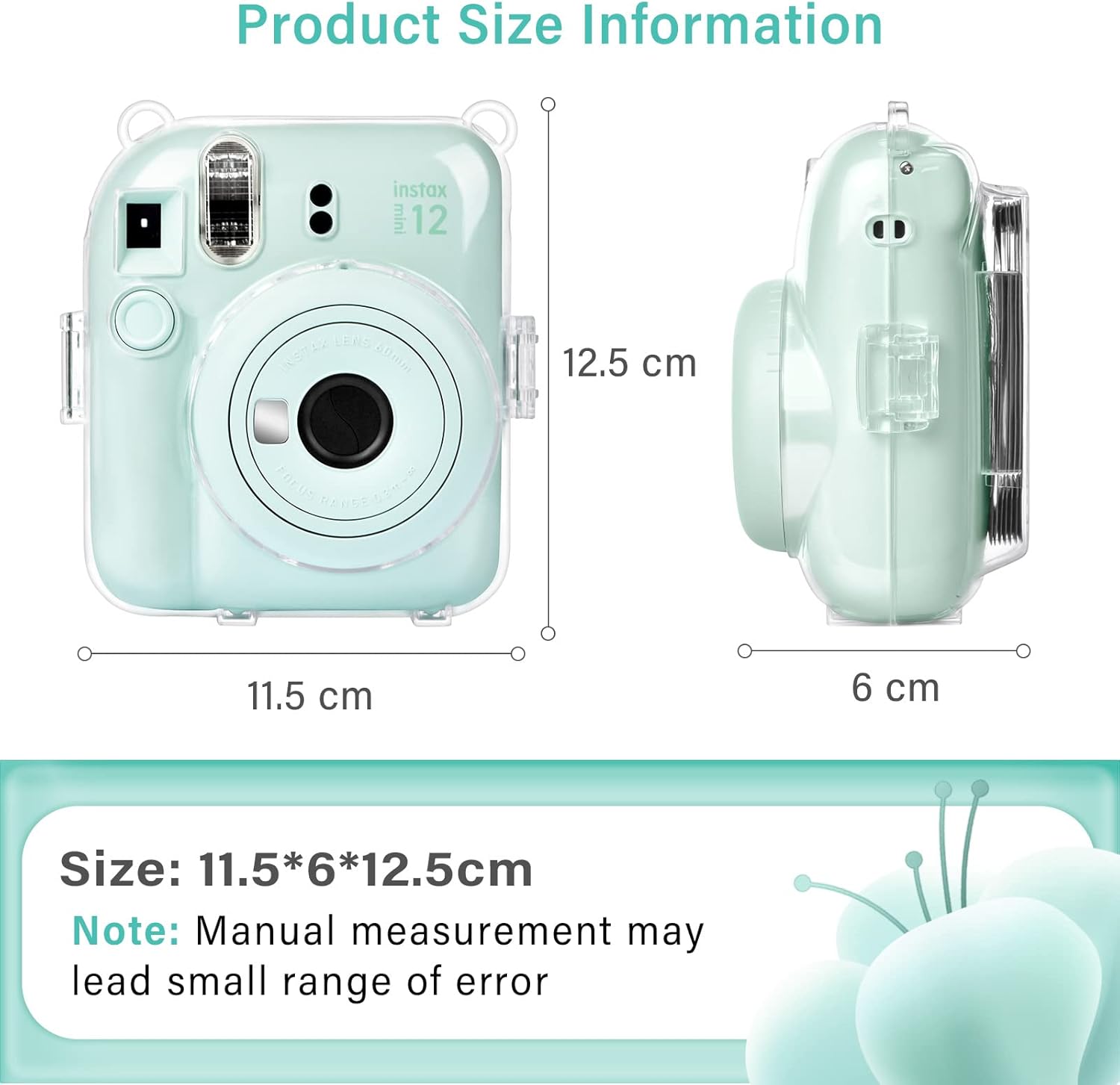 MUZIRI KINOKOO Funda transparente para cámara instantánea Fuji Instax Mini 12Polaroid Mini 12, funda protectora de PVC duro con bolsillo para fotos