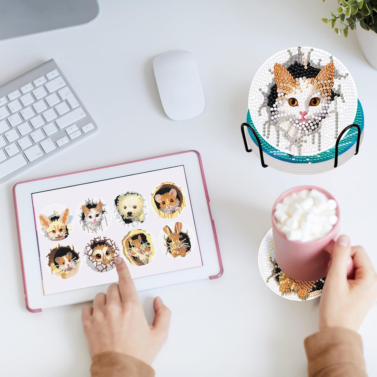 Denylo pro Juego de 8 posavasos con diseño de animales en 3D con soporte para manualidades, bonitos animales, posavasos antideslizantes para