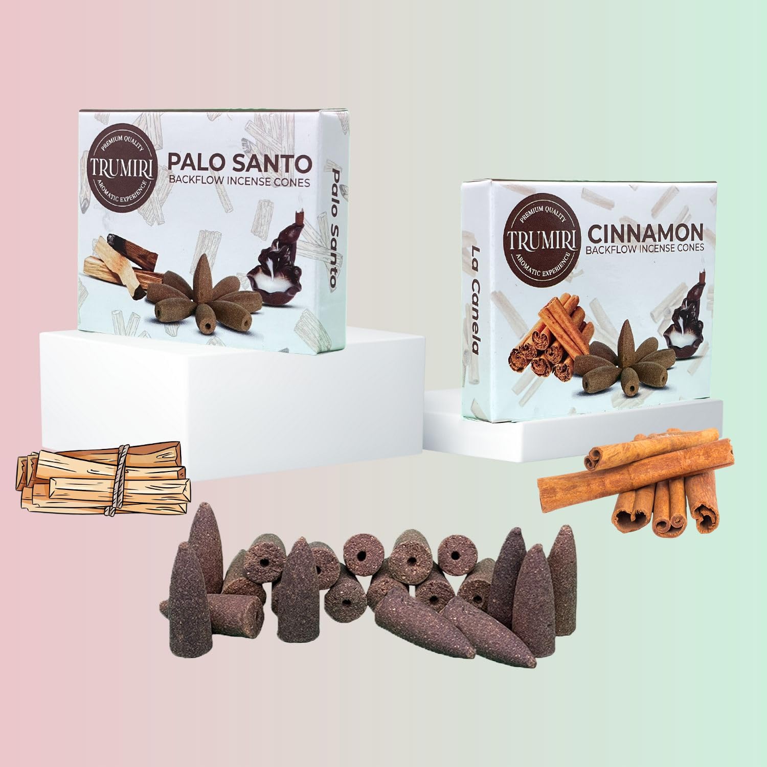 Conos de incienso de reflujo  Paquete combinado de 20 conos de incienso en cascada  10 Palo Santo + 10 canelas  Conos de incienso  Conos de incienso