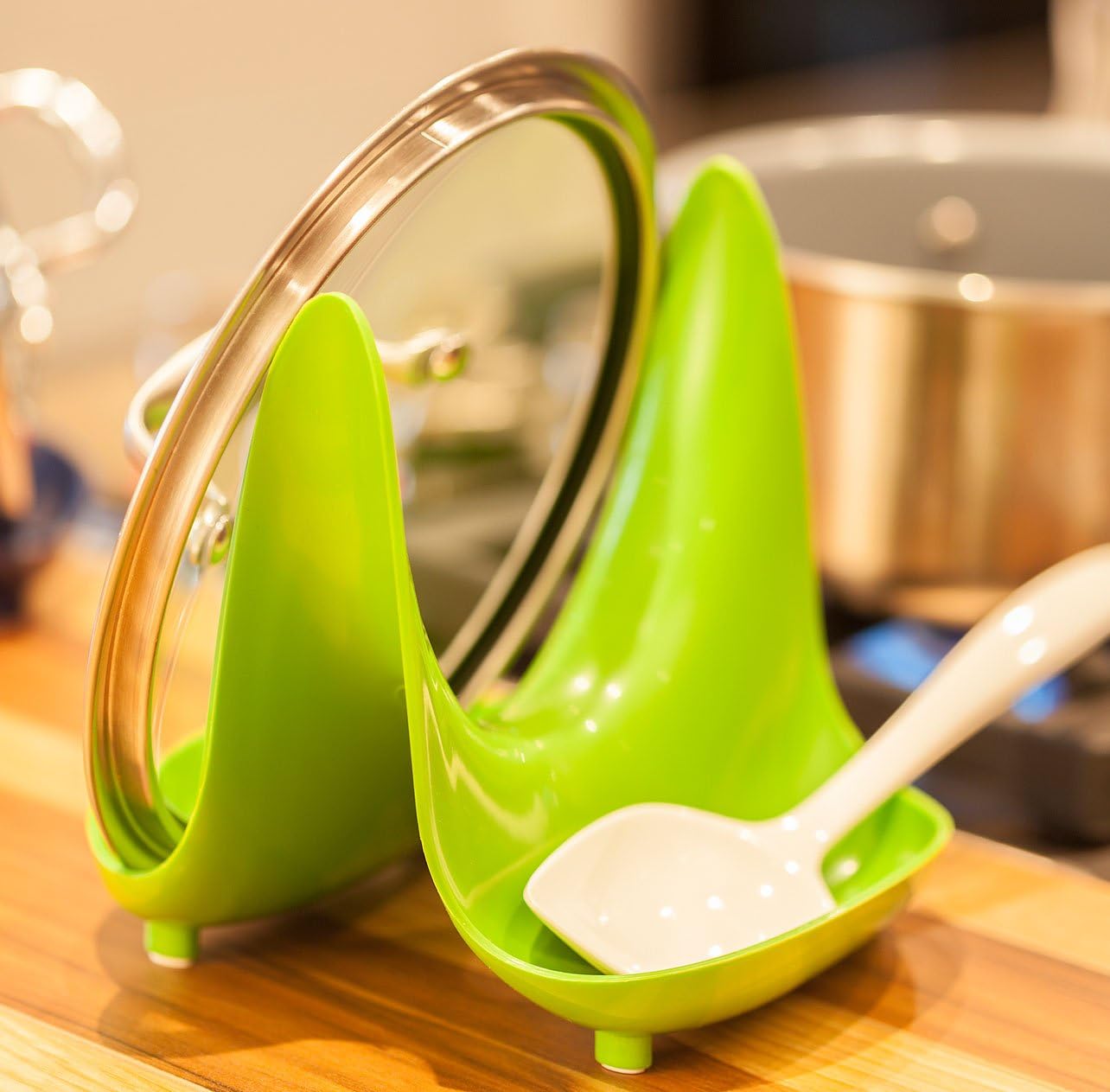 Hutzler Soporte para tapa de olla y soporte para cuchara, verde