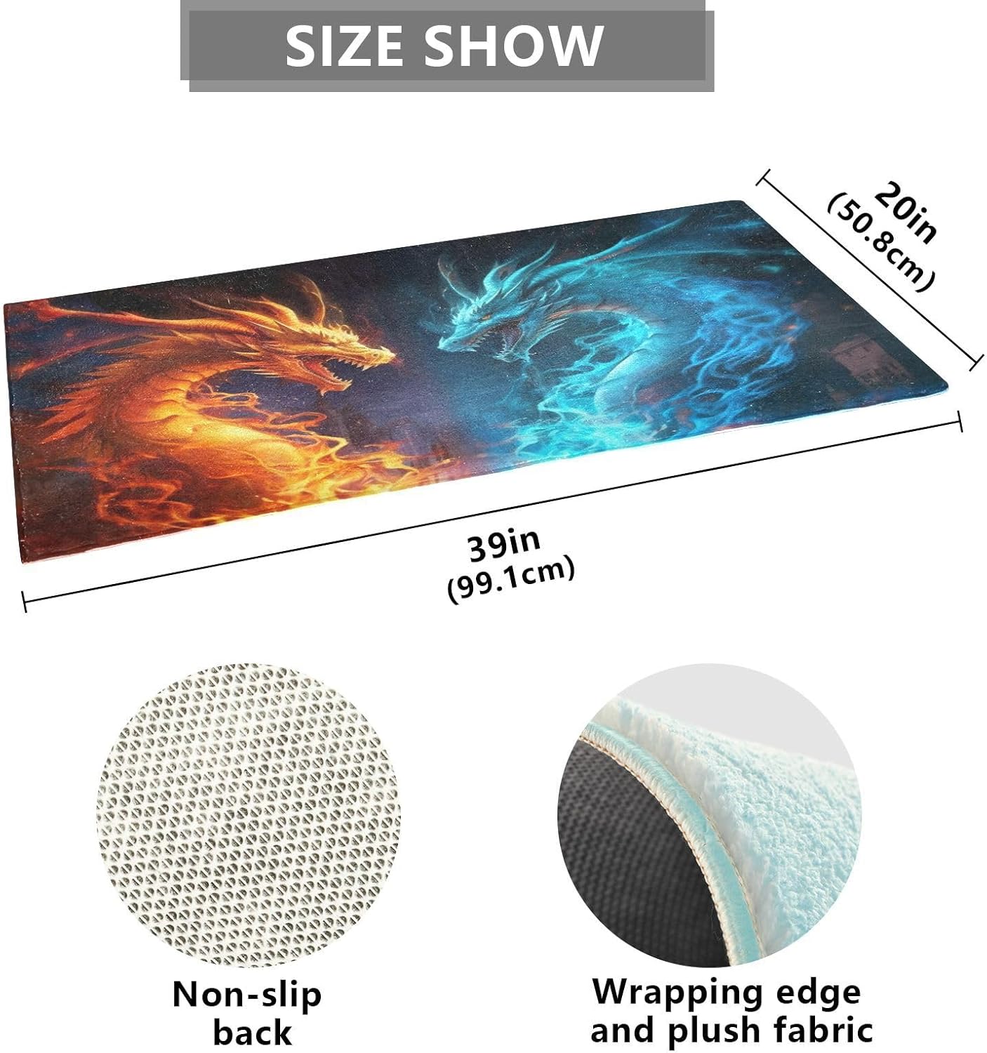 Alfombra de área de dragón de fuego de agua, antifatiga, suave, absorbente, lavable, alfombra de felpa con parte trasera de goma antideslizante para