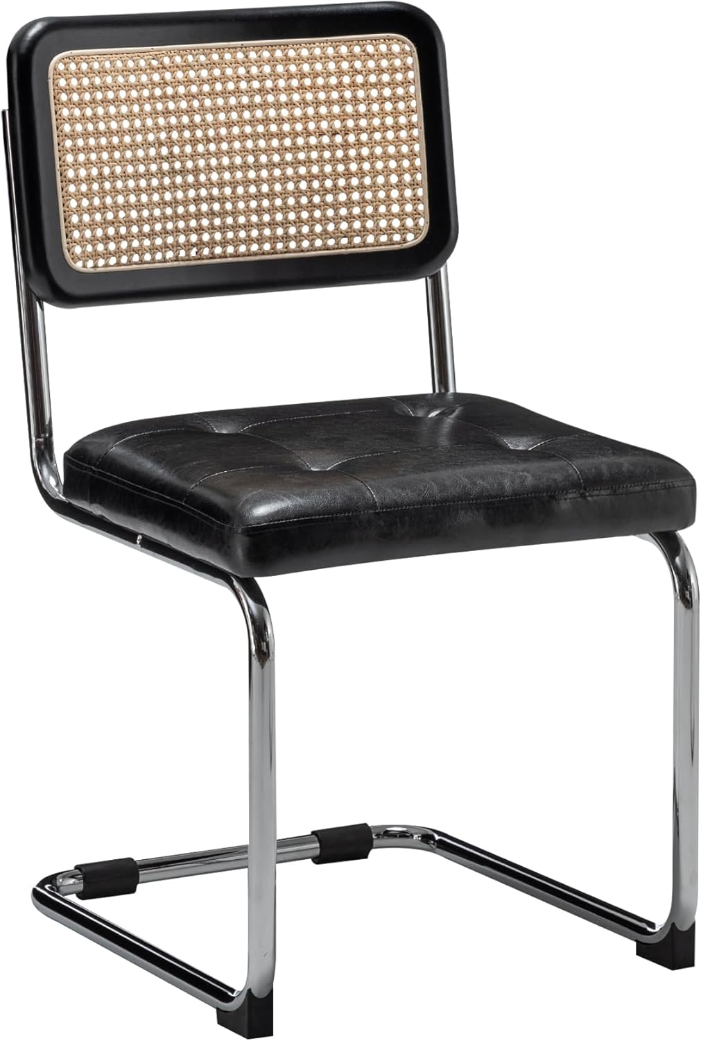 Alunaune Juego de 2 sillas de comedor modernas de mediados de siglo, silla decorativa tapizada de ratán natural, sillas laterales sin brazos con