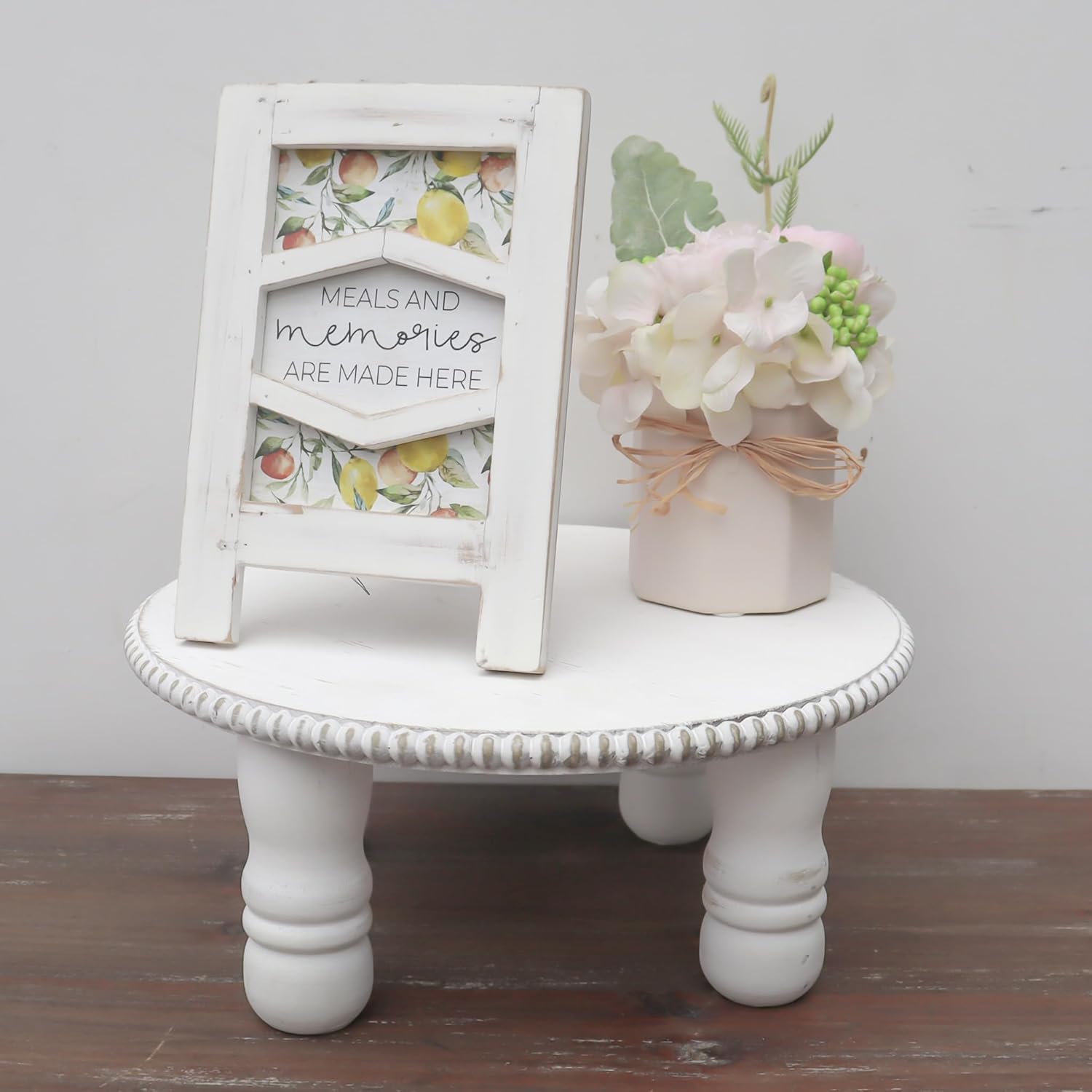 Taburetes de madera maciza, taburete redondo para plantas con cuentas de madera, soporte para maceta, soporte de pedestal de madera decorativo para