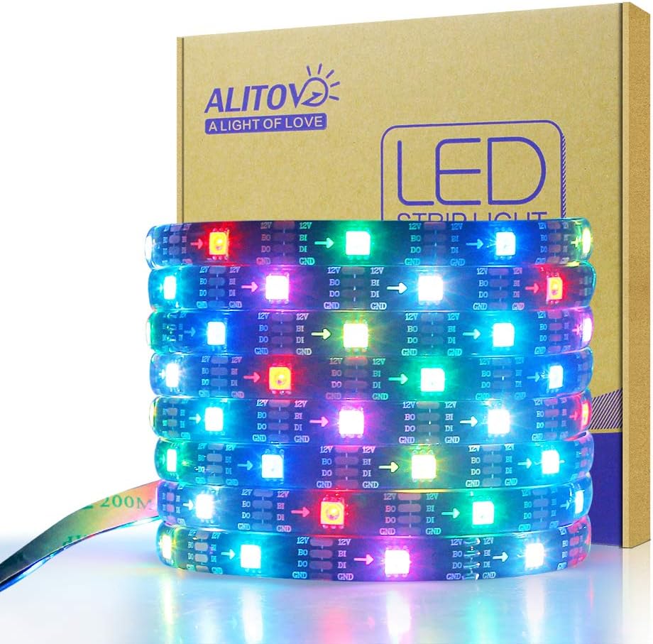 ALITOVE WS2815 12V WS2812B Tira de luz LED RGB direccionable 16.4ft 150 LED WS2813 12V programable de color de ensueño LED Pixel Tira de señal de