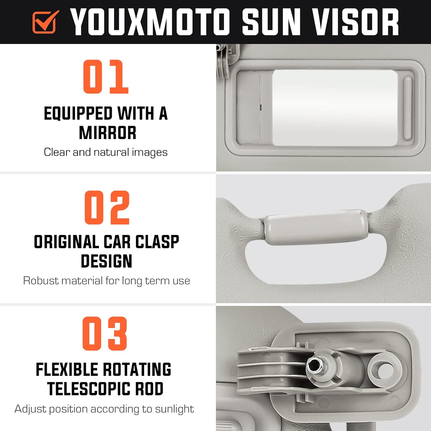 Youxmoto Visera parasol lado izquierdo del conductor para Mazda 3 2010 2011 2012 2013, gris reemplaza # BBM2-69-320C-75, con espejo de tocador