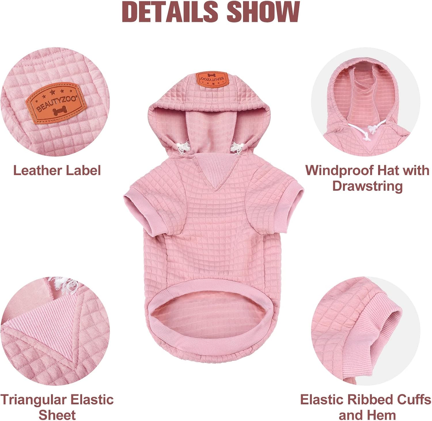 BEAUTYZOO Suéter con capucha para perros pequeños y medianos con bolsillos, ropa para perros pequeños y medianos, abrigos de algodón laminado para