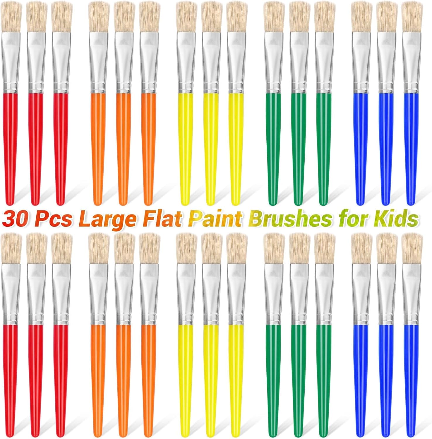 anezus – Juego de 30 pinceles de pintura con puntas planas, para niños pequeños, juego de pinceles de pintura para maestros de preescolar para