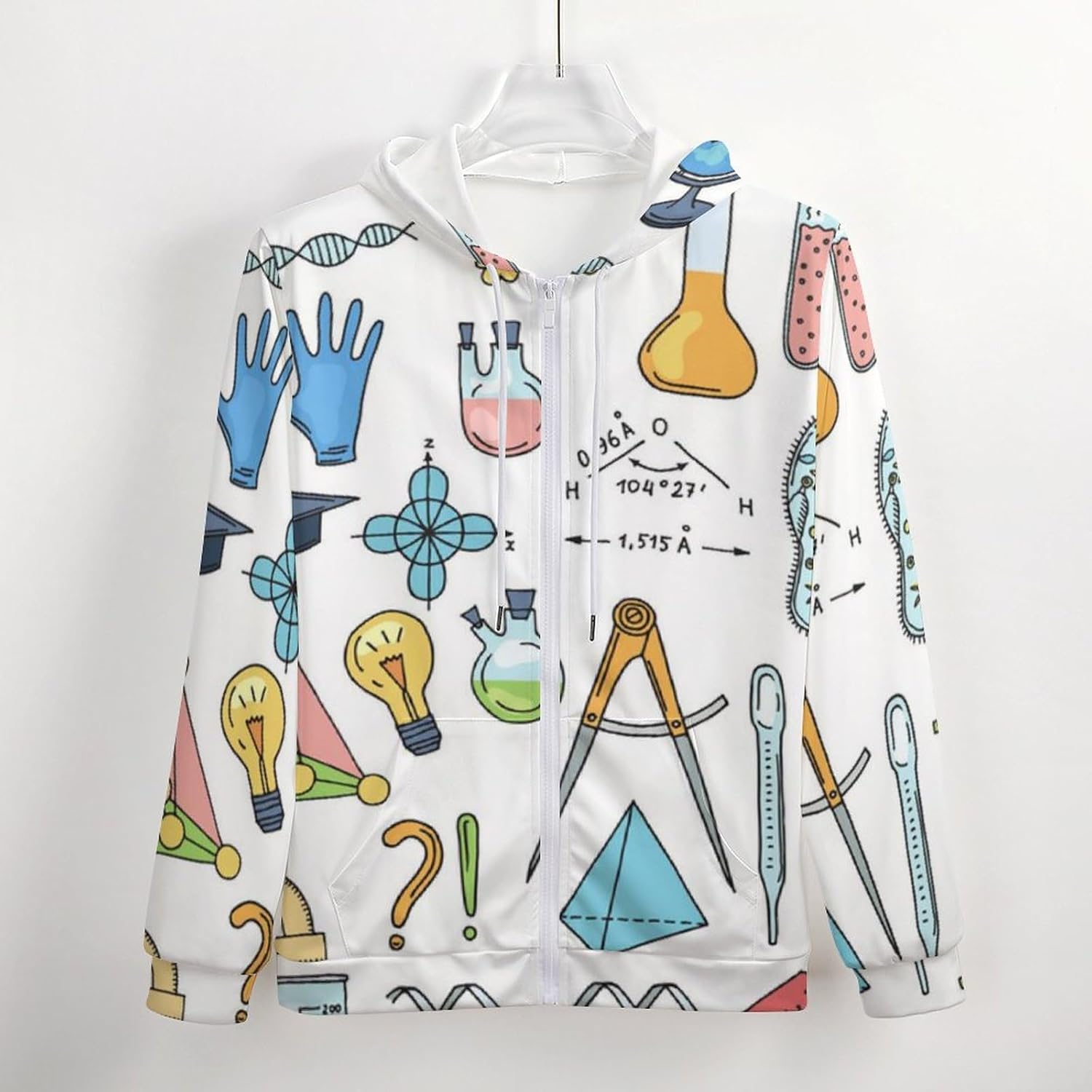 Science Or Chemistry Elements Hoodies for Men Zip-Front Hooded Sweatshirt Drawstring Pullover Jacket Warm Coat Outwear