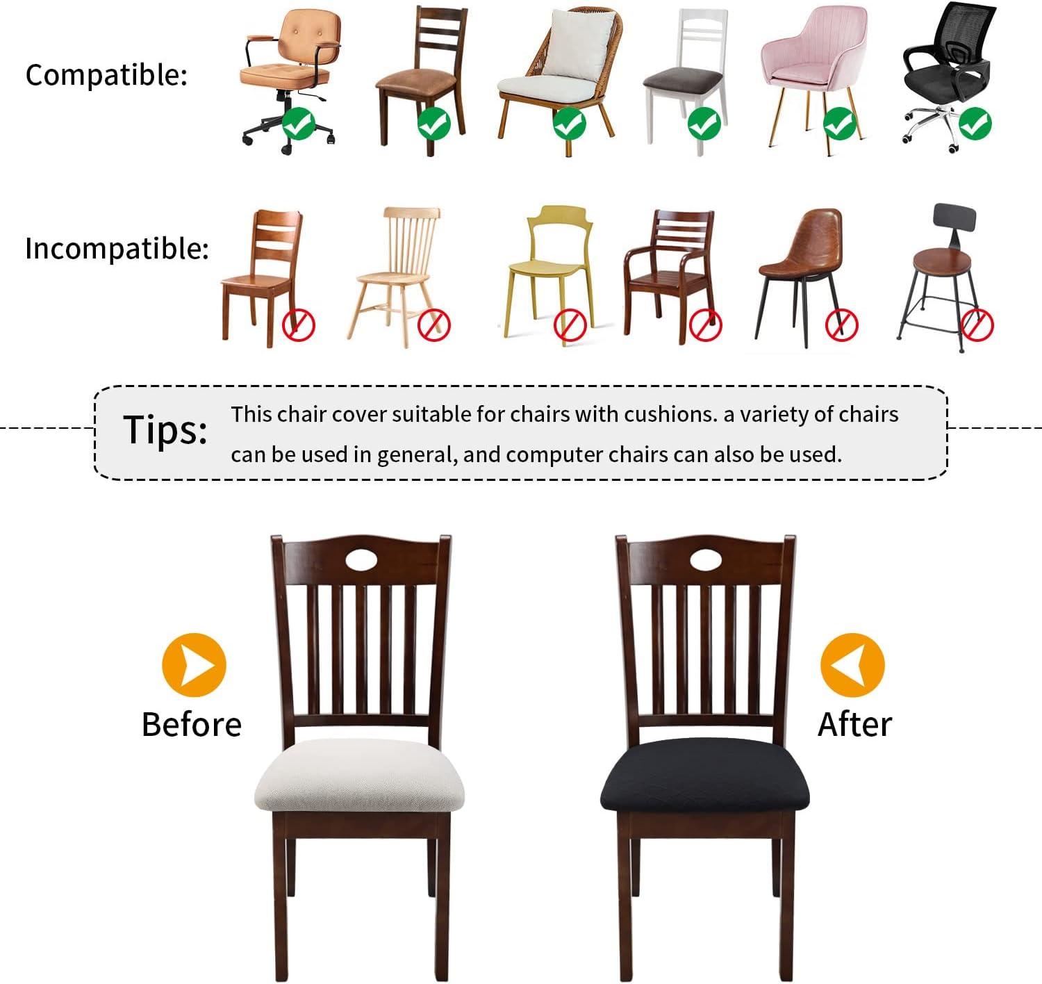Fuloon – Paquete de 2 a 4 fundas de asiento de silla jacquard elásticas, extraíbles, lavables, anti-polvo, para sillas de comedor, cojín de asiento.