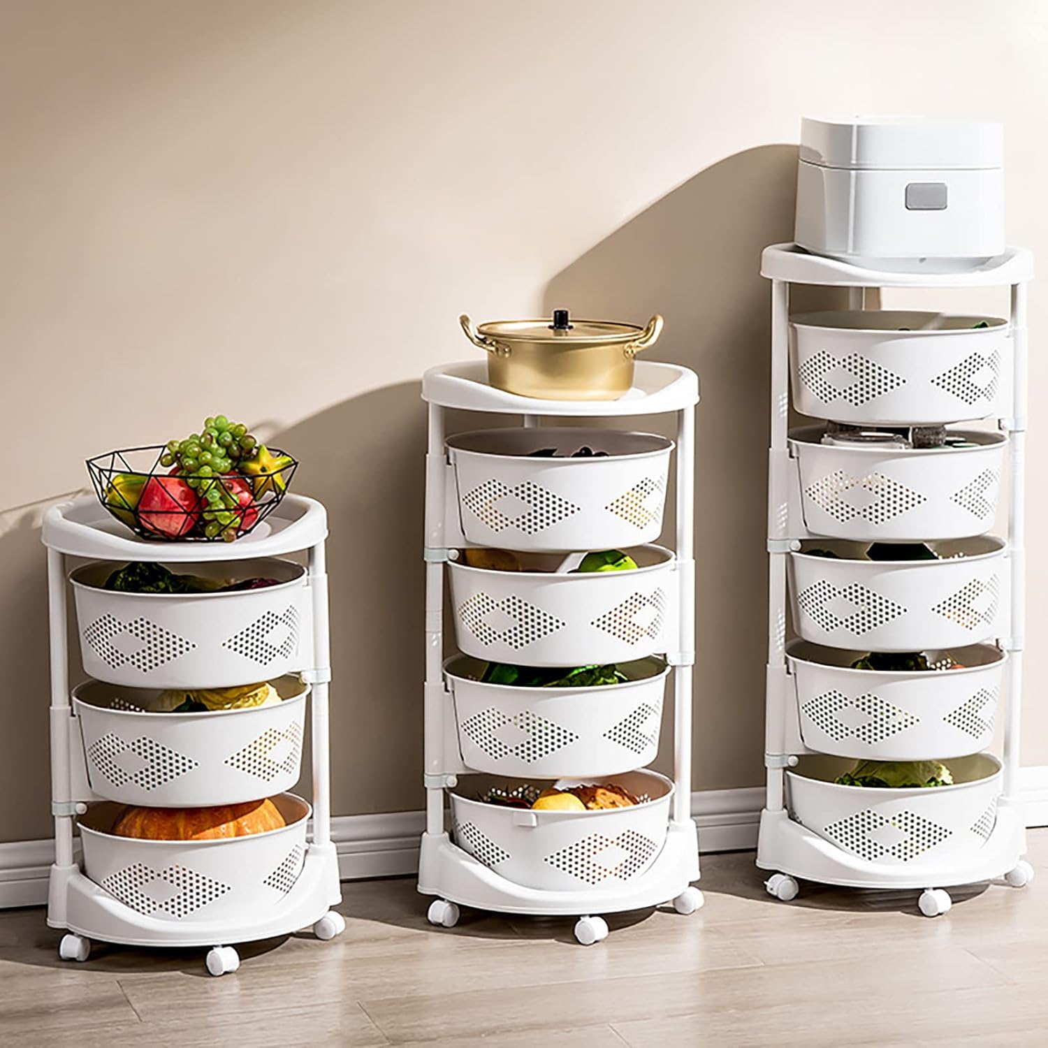 Estantes de almacenamiento giratorios de 3 niveles, estante de almacenamiento de frutas y verduras para cocina, organizador de almacenamiento de