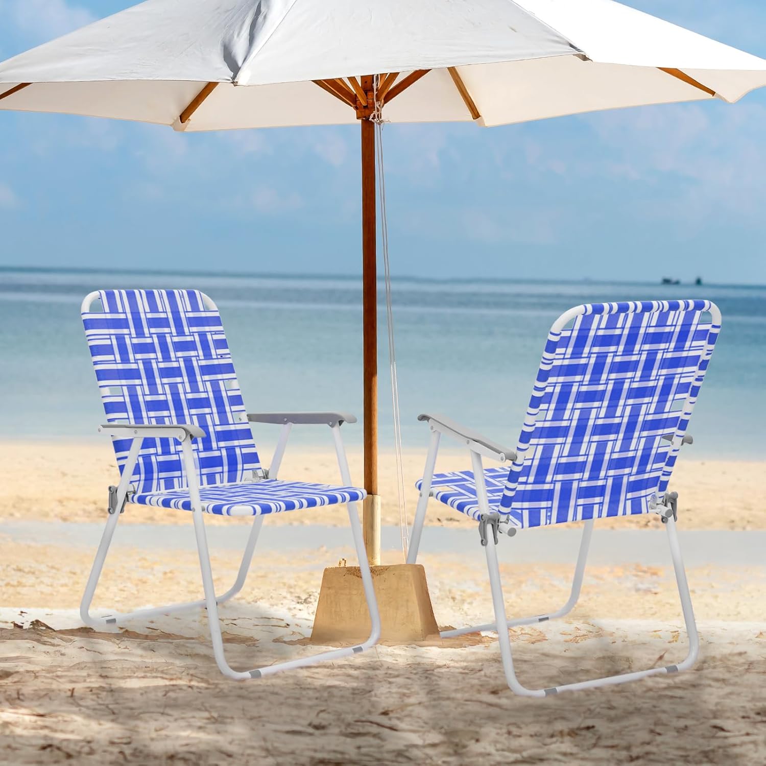MoNiBloom Webbed – Silla de playa plegable para adultos, portátil, ligera, con marco de aluminio resistente, sillas de camping para patio, jardín,