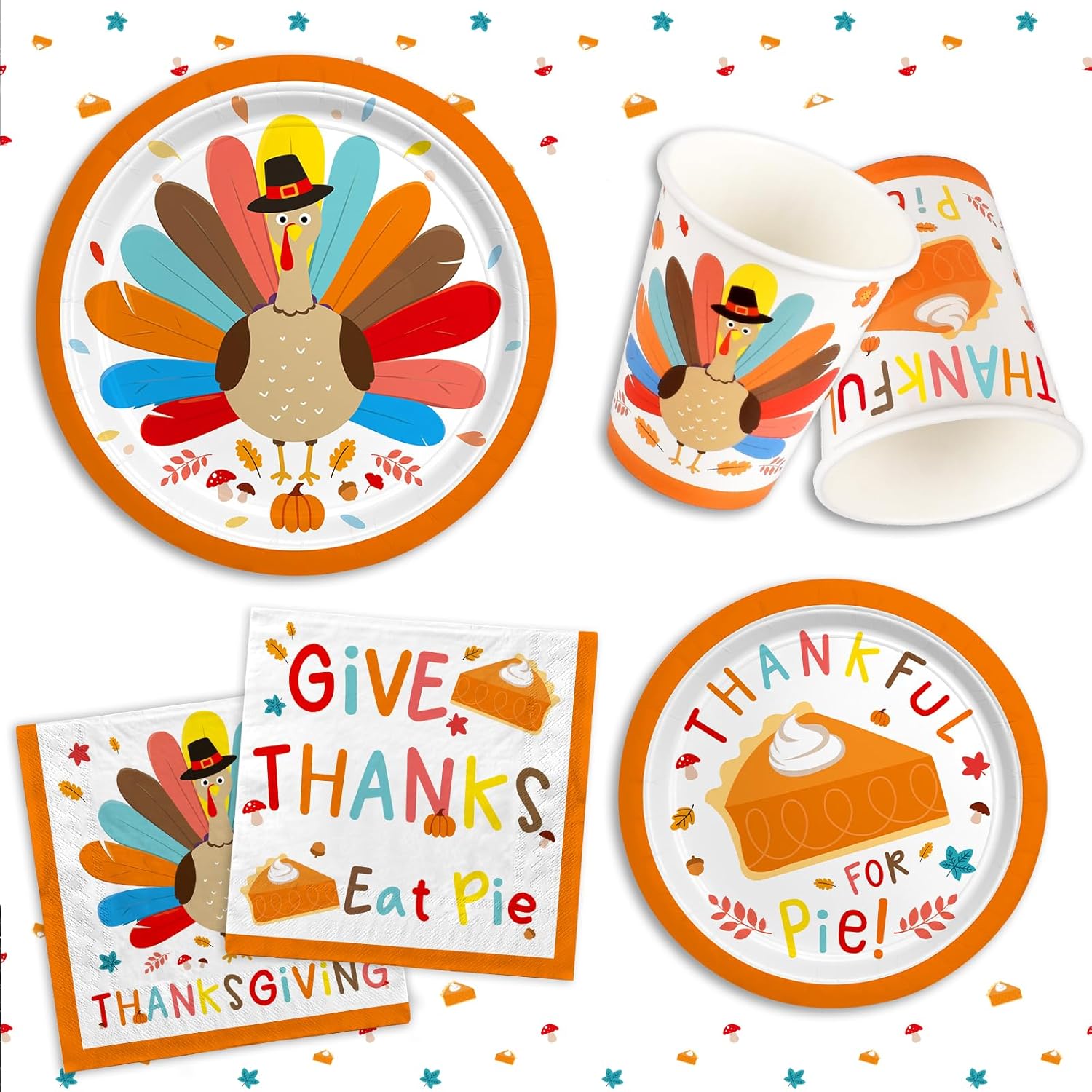 Kit de suministros para fiesta de Acción de Gracias de pavo, incluye vajilla desechable con temática otoñal platos de cena y postre, servilletas,