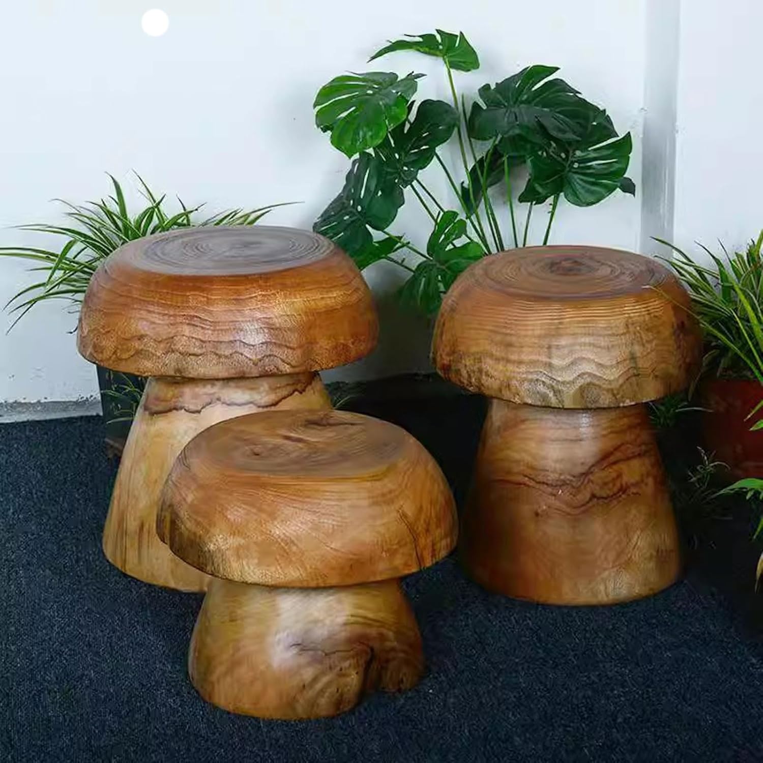 Taburete de tocón de árbol de forma natural de 10 x 10 x 15 pulgadas de alto, mesa de planta de tocón lateral con extremo de hongo, acabado de