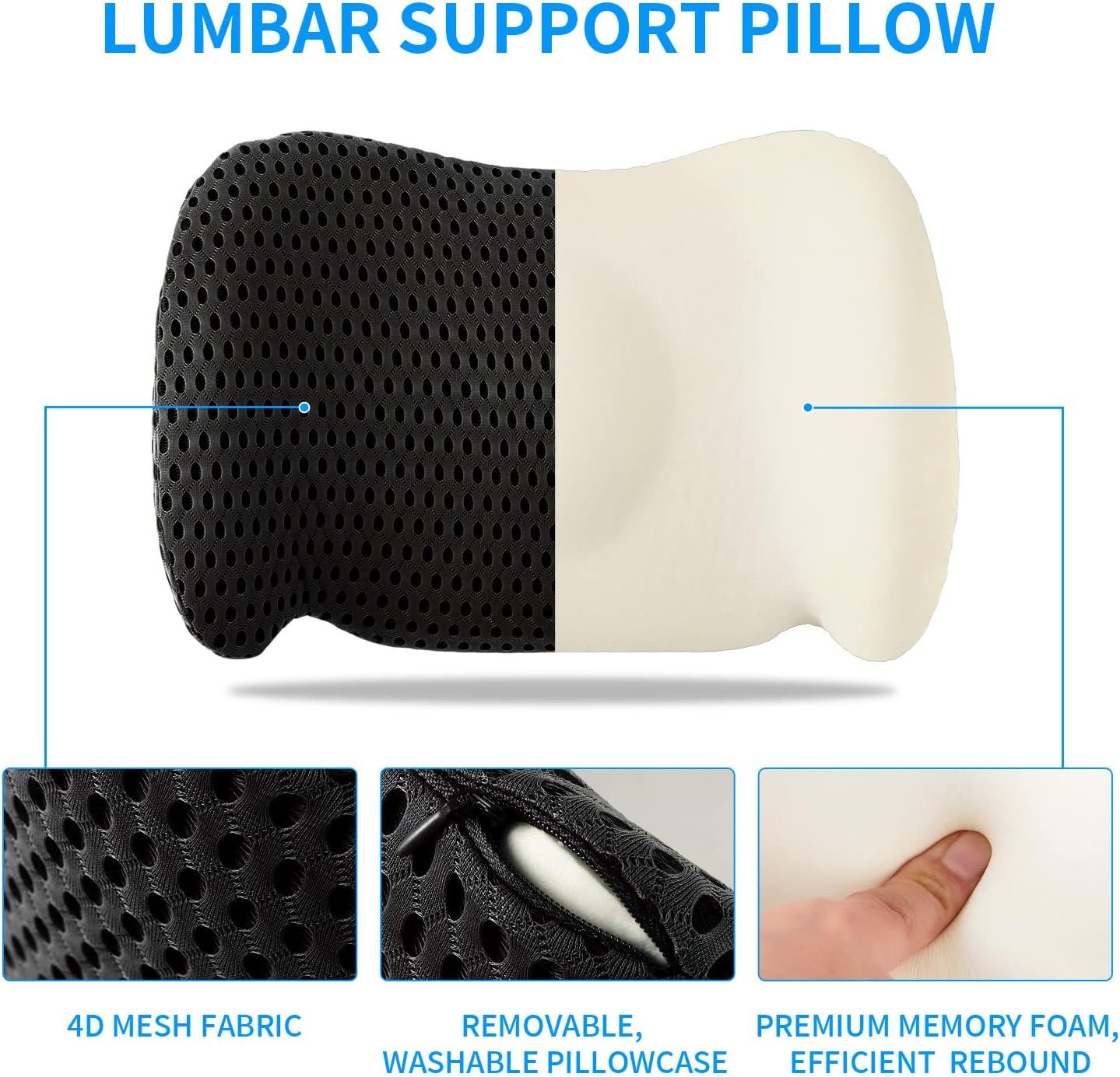 Almohada lumbar inicial, almohada de apoyo lumbar personalizada para silla de oficina, asiento de automóvil, almohada ergonómica de espuma