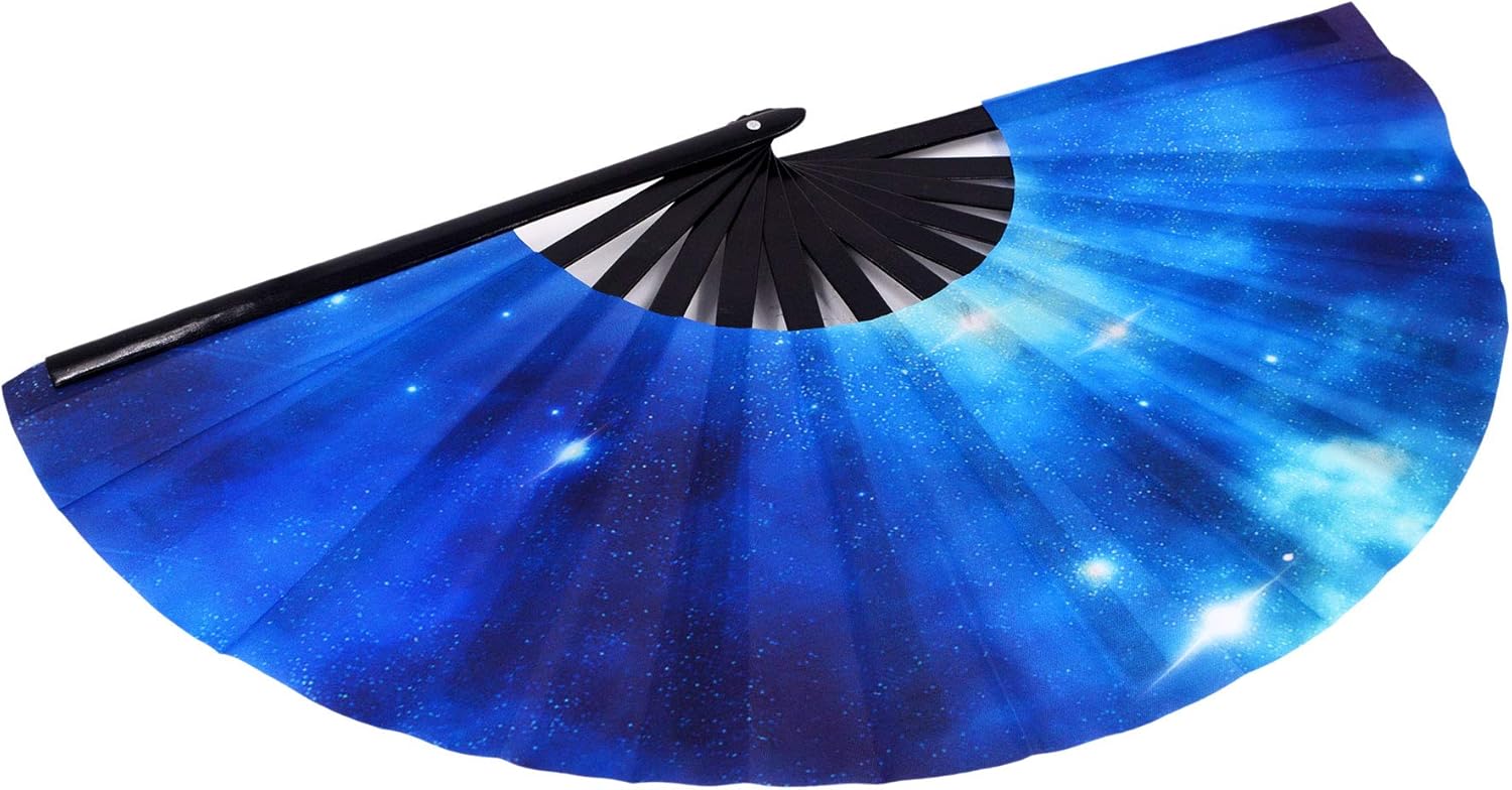 Amajiji Ventilador de mano plegable grande, accesorios para festivales rave para mujeres y hombres, ventilador de mano chinojaponés, ventilador de