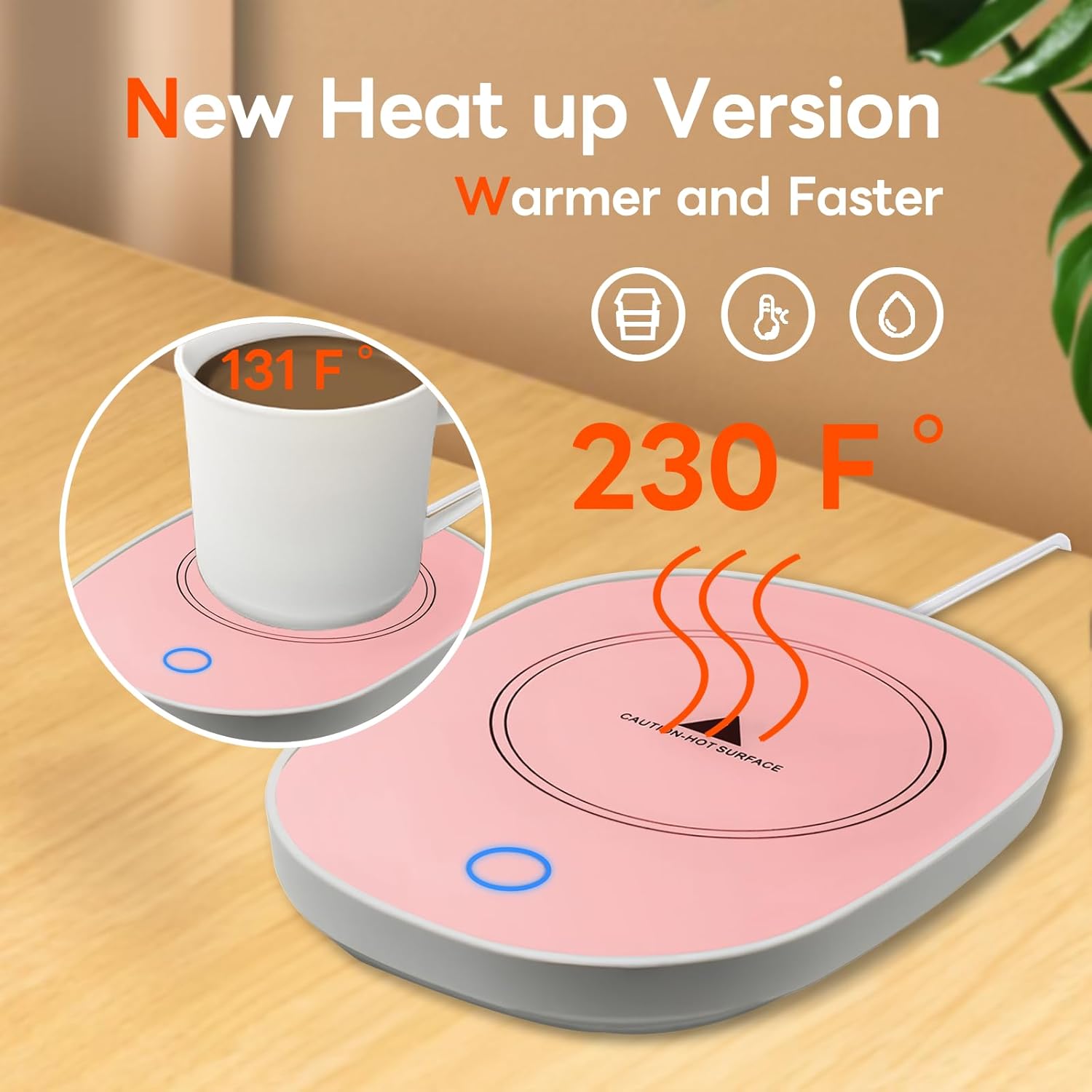 Calentador de café para escritorio, calentador de taza rosa, té caliente, leche, agua, bebida, calentador de escritorio, placa eléctrica con apagado