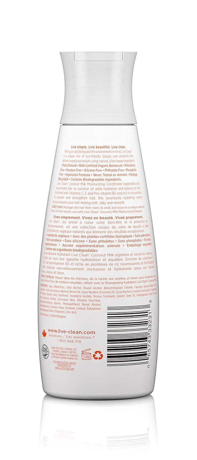 Live Clean Acondicionador hidratante de leche de coco, 12 onzas líquidas