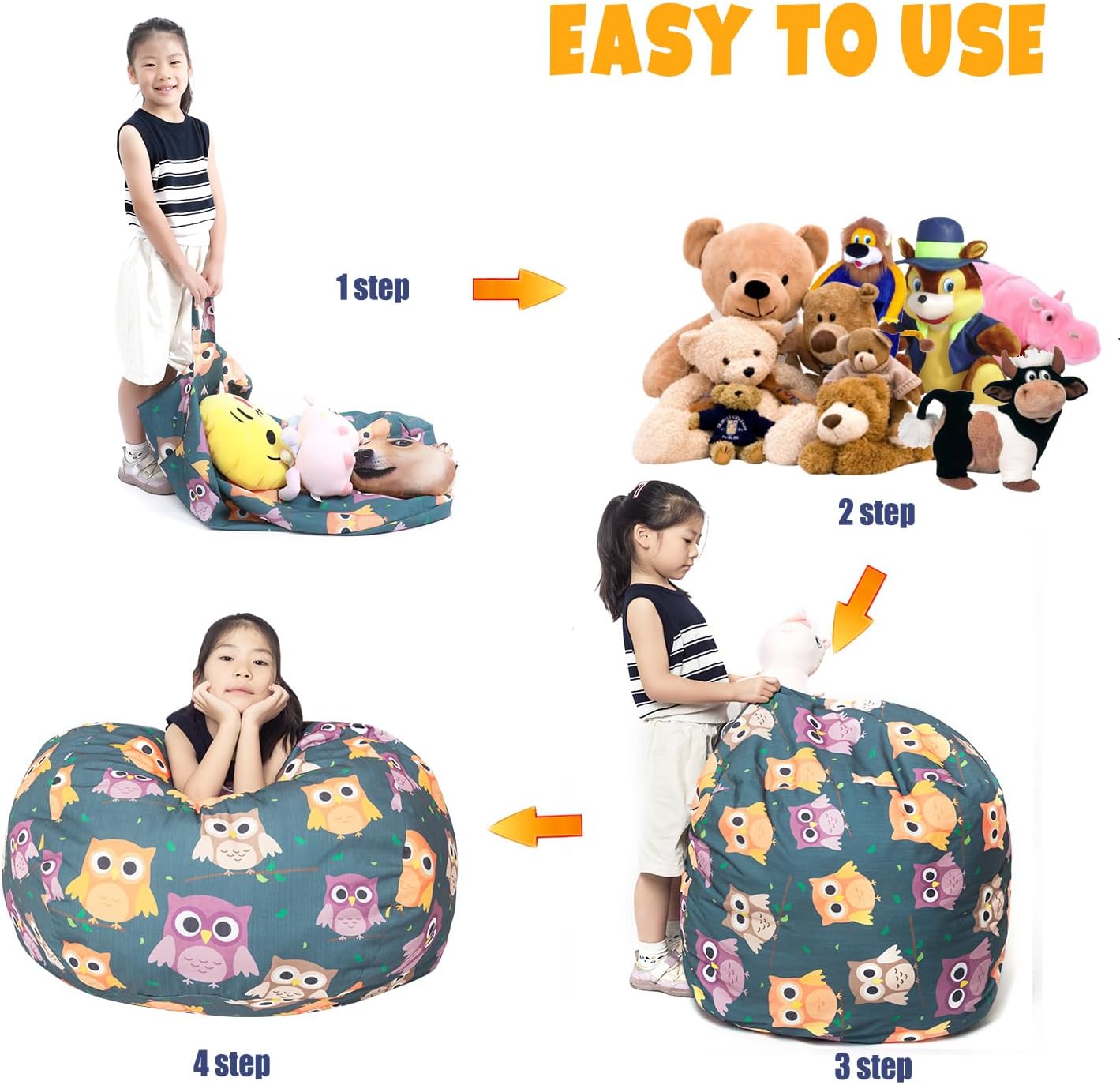 Funda para puf de almacenamiento de animales de peluche, para niños, mantas, toallas, puf (solo funda), sofá de lona con cremallera YKK, tamaño