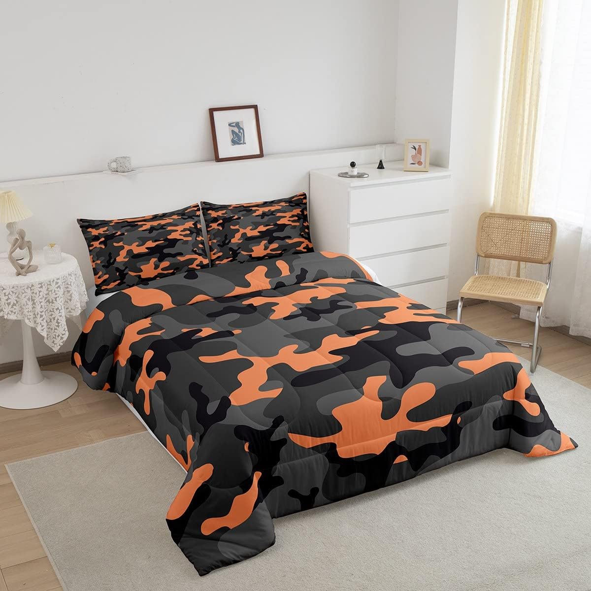 Feelyou Juego de edredón de camuflaje del ejército para niños y adolescentes, juego de edredón de camuflaje para niñas, decoración de patrón