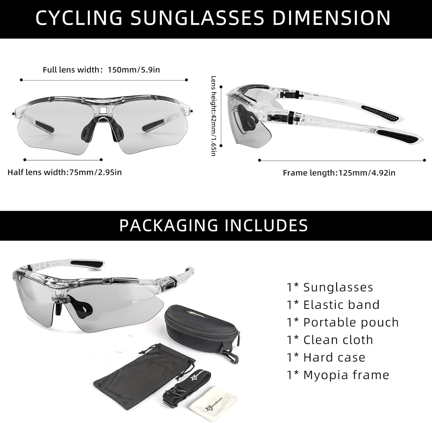 ROCKBROS Gafas de sol deportivas fotocromáticas para hombre, gafas de sol de ciclismo MTB, con banda elástica extraíble