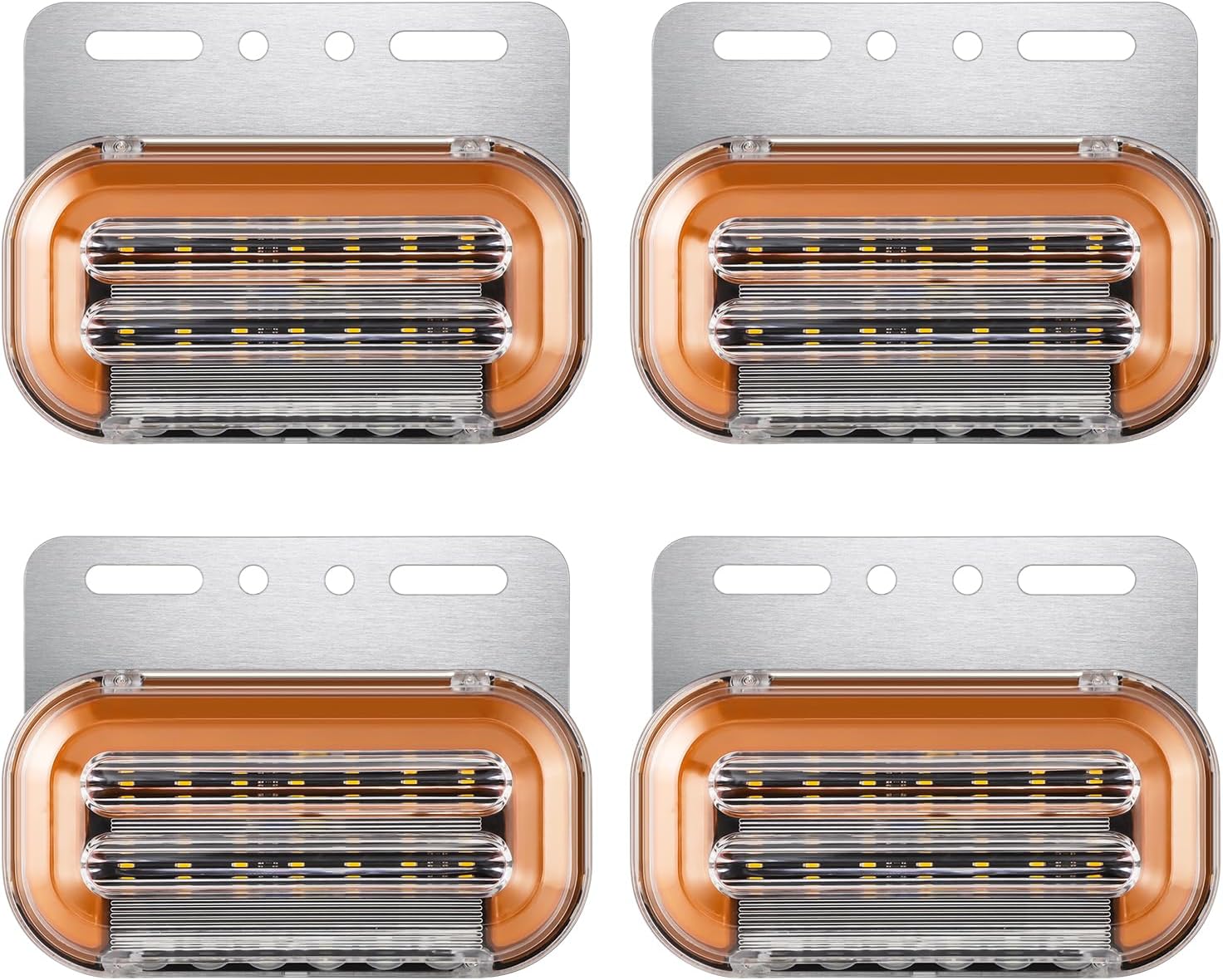 Partsam 4 luces ámbar de 25 LED para marcador lateral de camión con soporte de placa de aluminio, luces direccionales de camión con luz de tierra