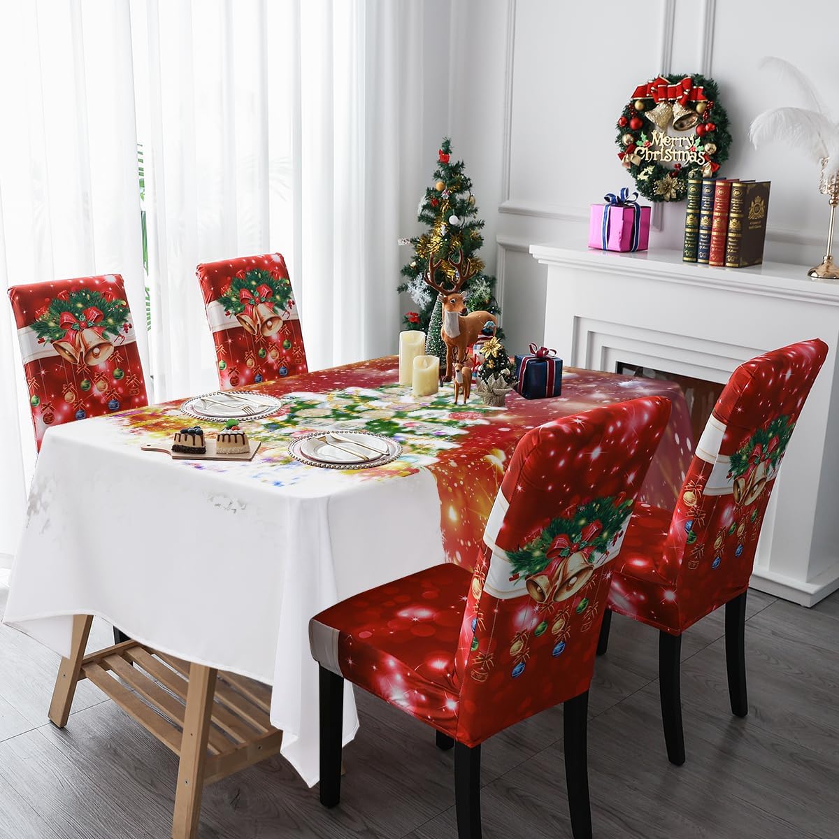 Lepuho – Mantel de Navidad rectangular de 60 x 84 pulgadas, color rojo, impermeable, resistente a las manchas y a las arrugas, lavable, para