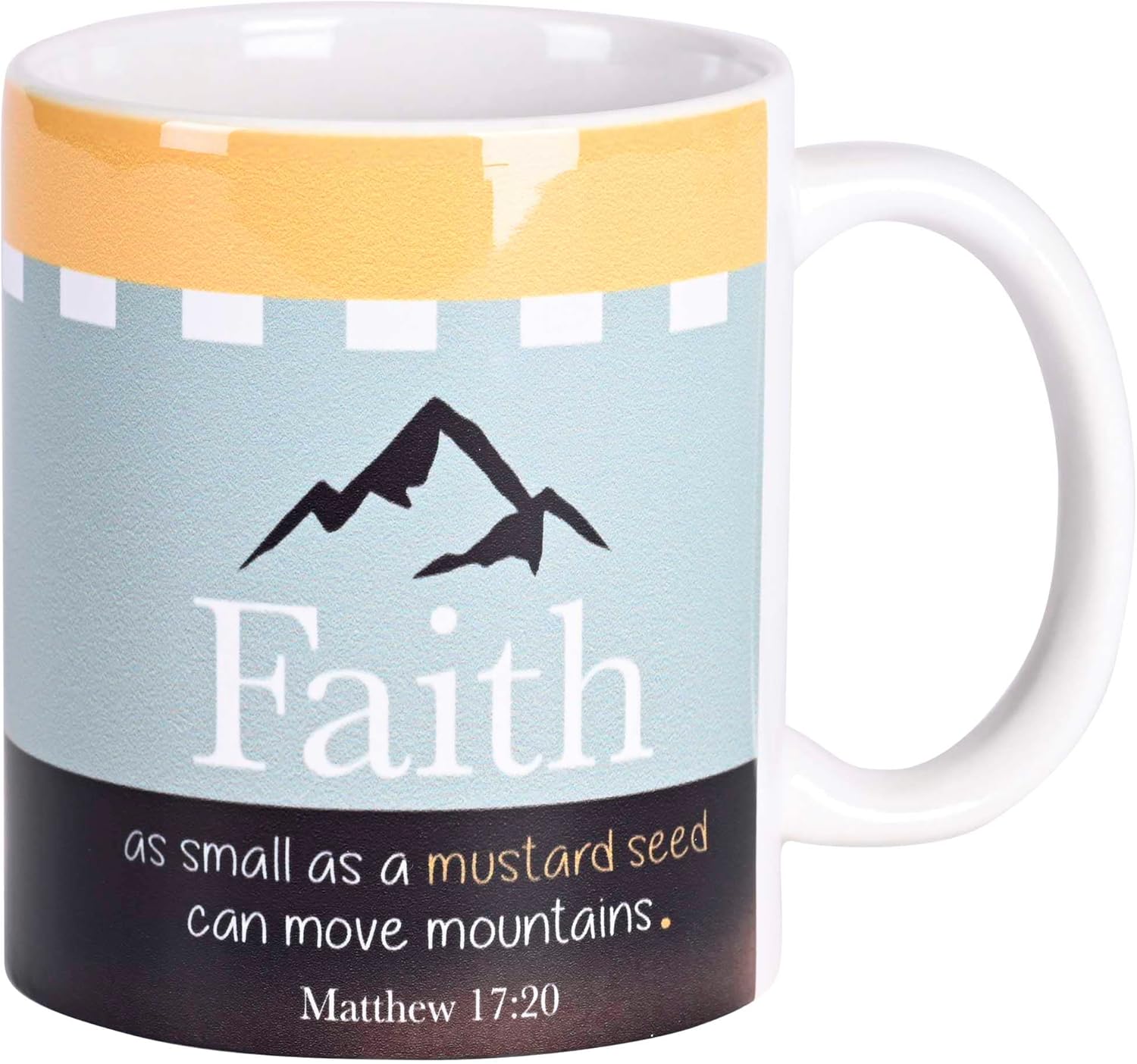 Dicksons MUG-1192 Faith Small As A Mustard Seed Blue and Yellow Taza de café de cerámica de 11 onzas