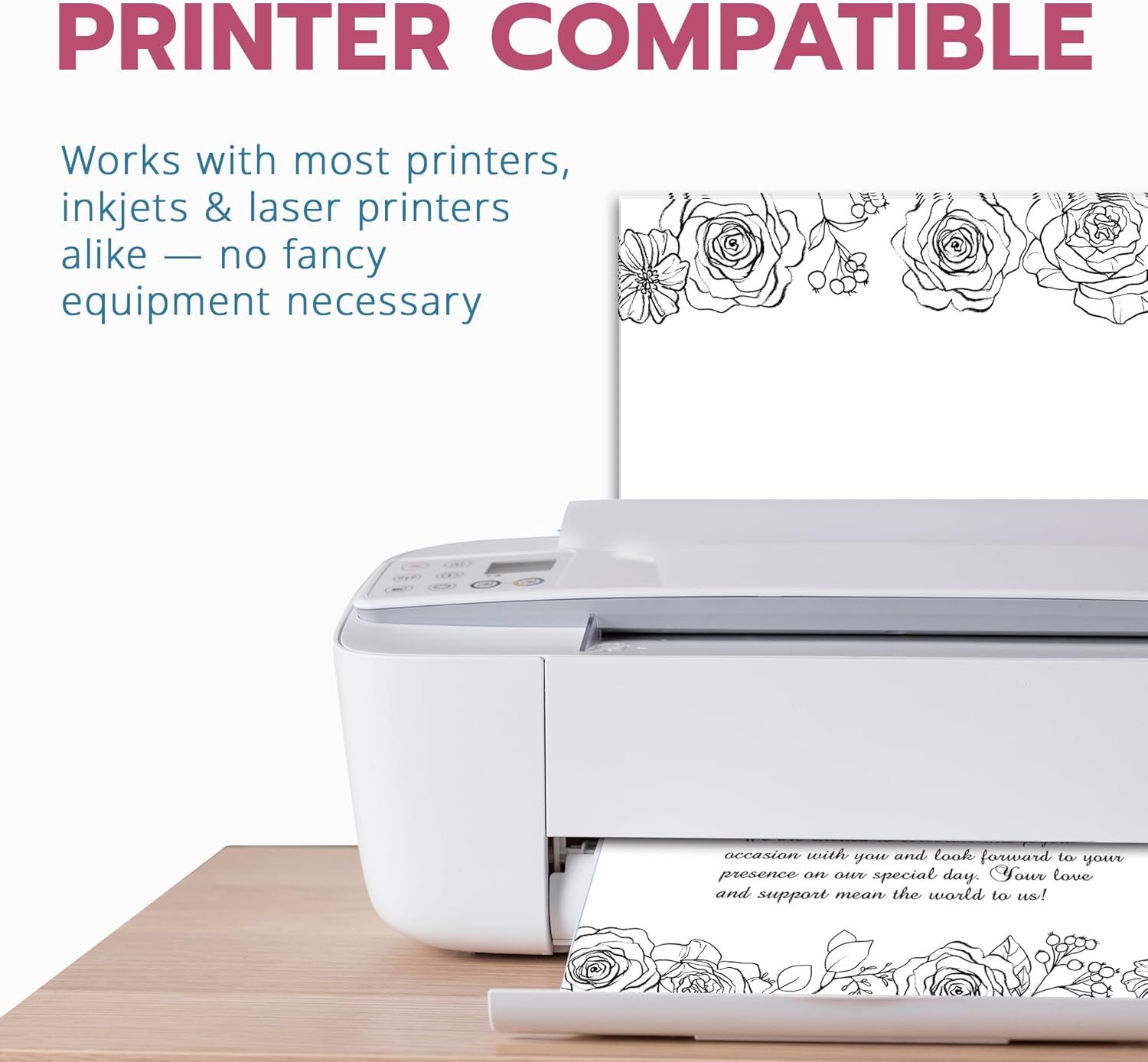 Papel de papelería floral, 50 hojas, papel membrete de flores en blanco y negro de 8.5 x 11 pulgadas, elegante papel de escritura, bonito papel