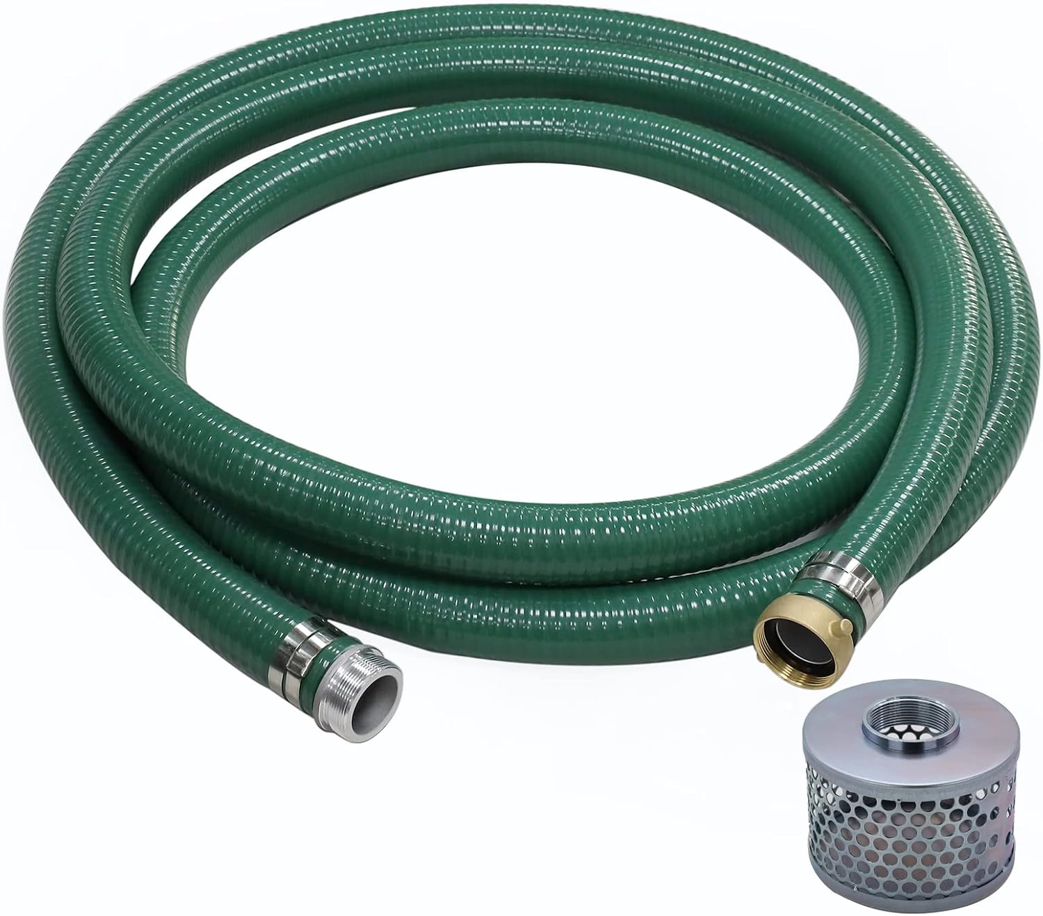 Eastrans El kit de bomba de manguera de descarga incluye manguera de succión de PVC verde de 2 pulgadas x 20 pies con ajuste de clavija de aluminio,