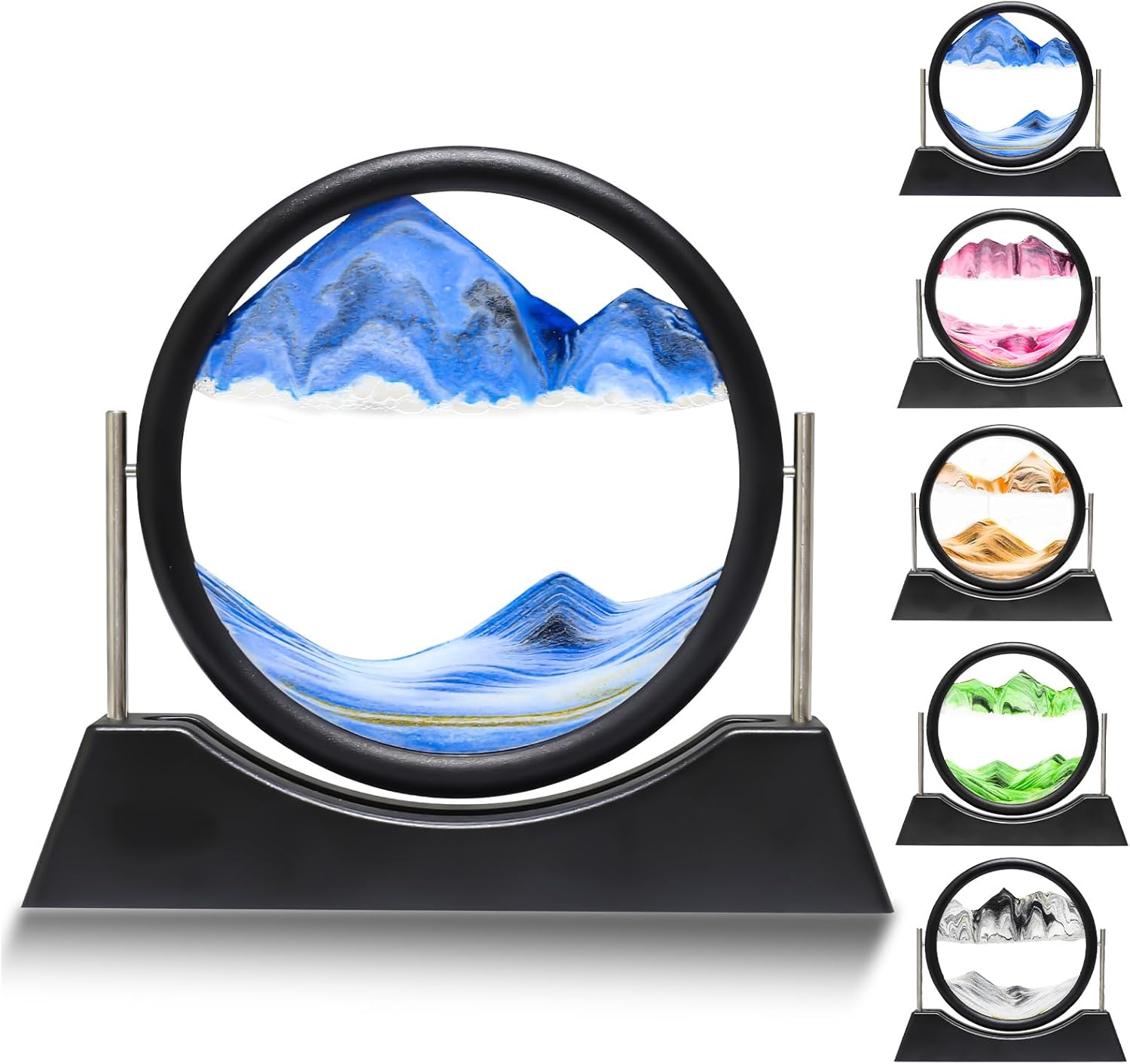 Liangding Moving Sand Art Liquid Motion,3D Flow Sand Painting Quicksand Decor,Stress Relief Moving Sand Art Picture with Round Glass for Office Home