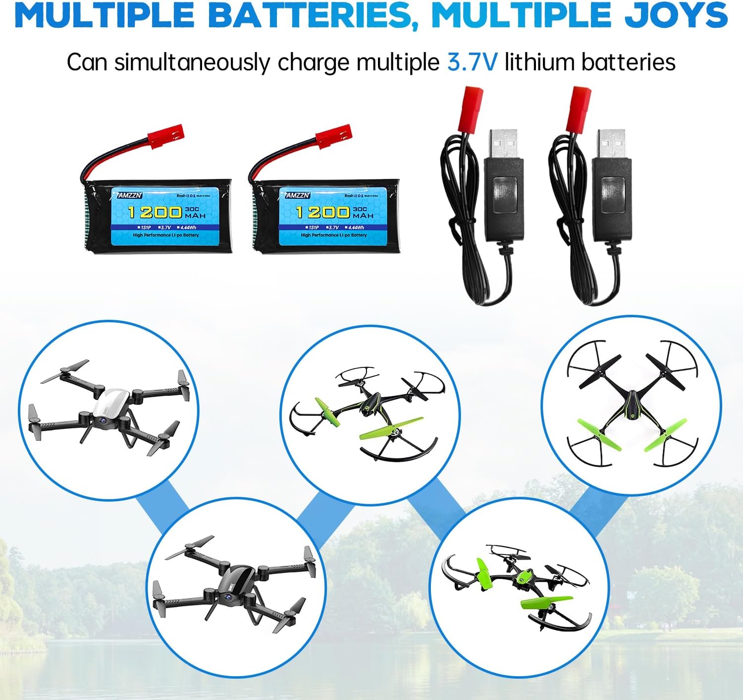 Batería Lipo de 3.7 V 1200 mAh 30C con cable de carga USB, enchufe JST para MJX T04 T05 T25 X900 X9TW V2400HD V2450FPV V2450GPS RC Drone Accesorios