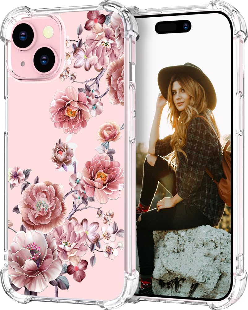 Funda para iPhone 15 Plus, diseño de flores y flores, diseño femenino para mujeres y niñas, compatible con iPhone 15 Plus, rosas coloridas y rosas