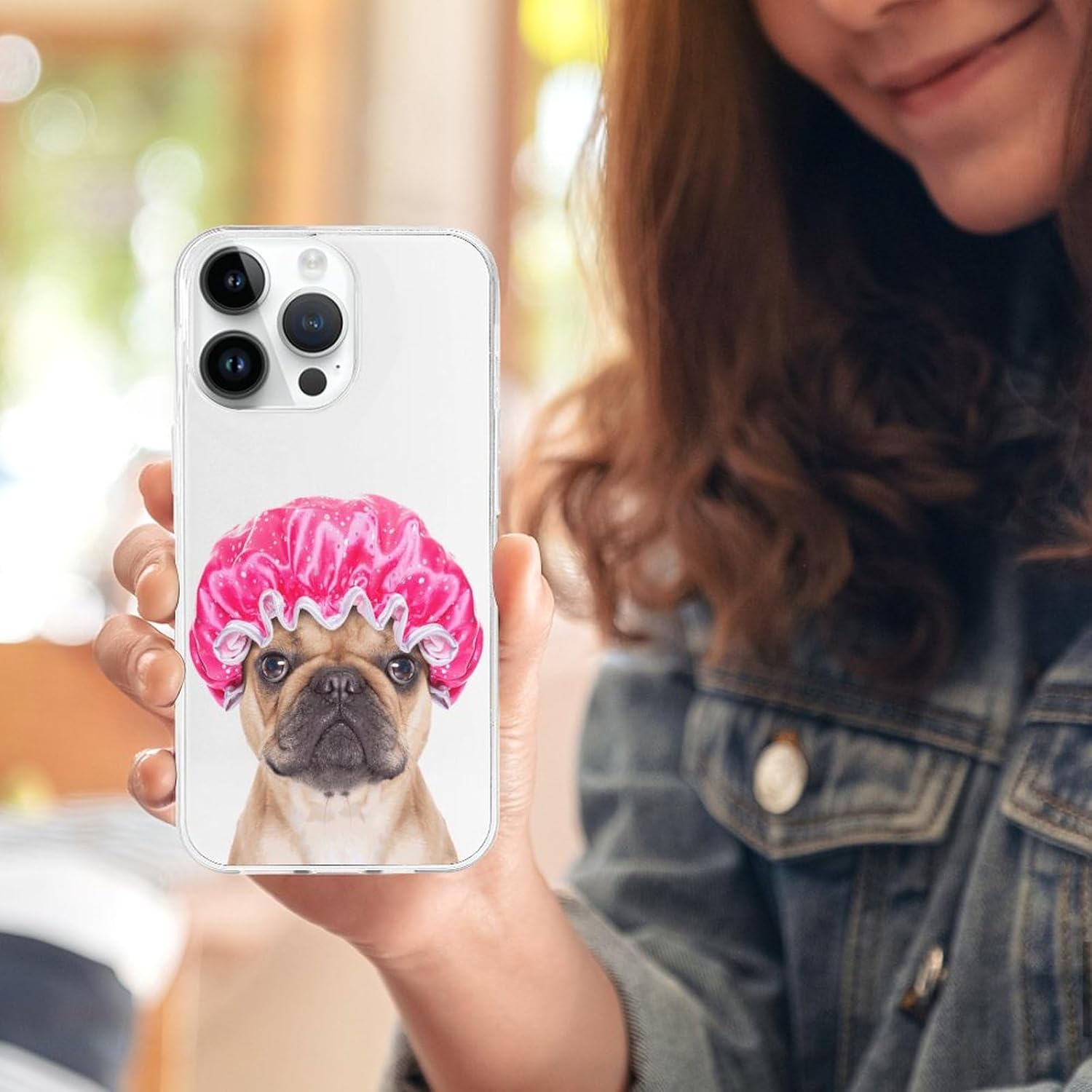 Funda compatible con iPhone 15 Pro Max con bonito estampado de bulldog francés, a prueba de golpes, funda delgada de TPU para mujeres, hombres,