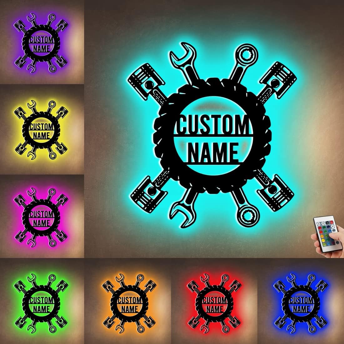 Letrero de metal personalizado con nombre de luz LED para garaje para el día del padre, decoración de pared, caja de herramientas, letrero de metal,