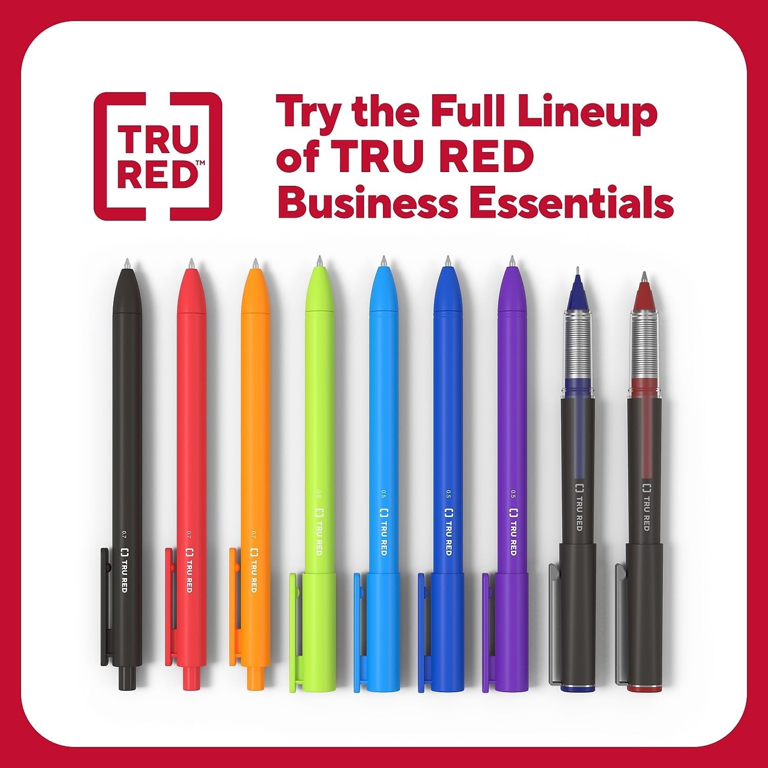 TRU RED – Bolígrafos retráctiles de gel de secado rápido, punta fina, 0.020 in, color negro