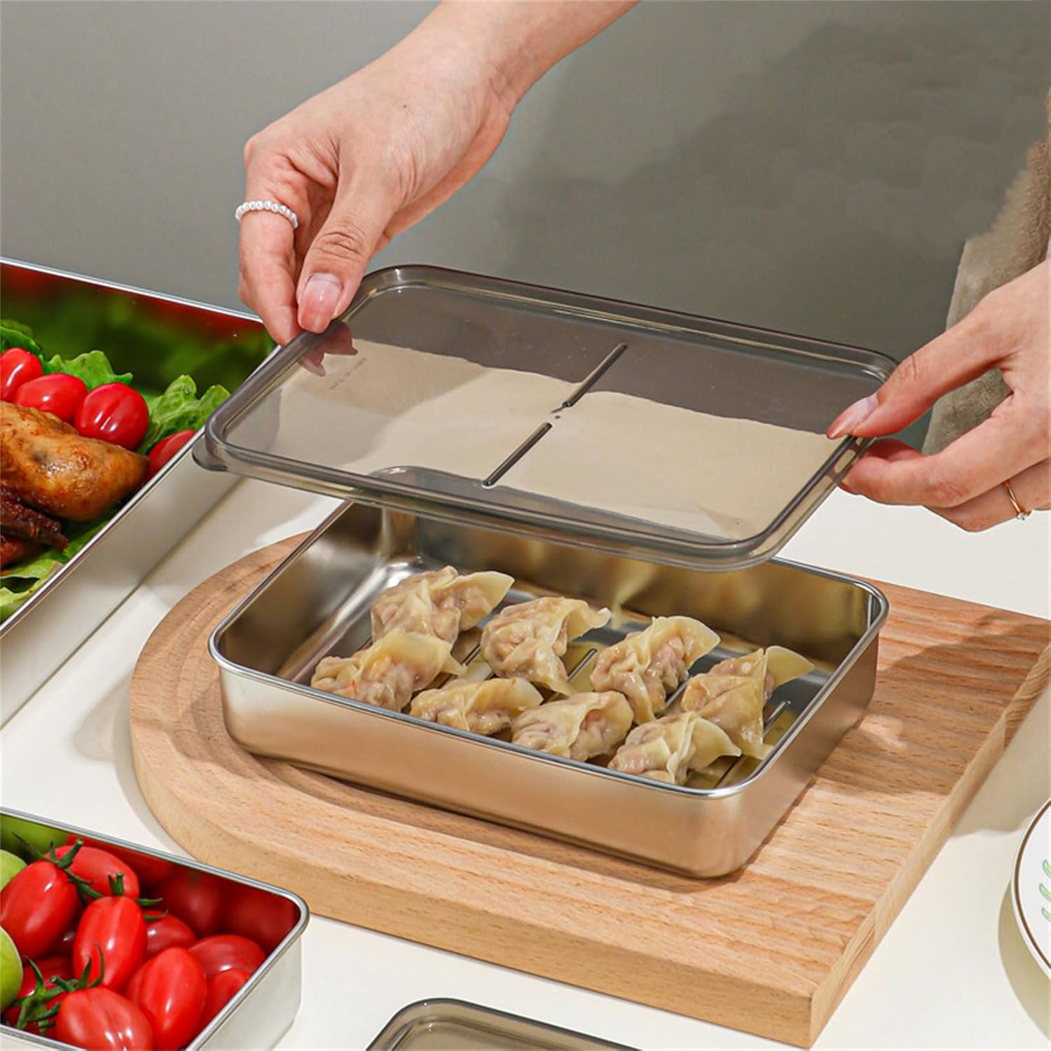 Cajas apilables de preparación de comidas, contenedor de alimentos de acero inoxidable con tapas de sellado, caja de almuerzo reutilizable de Bentos