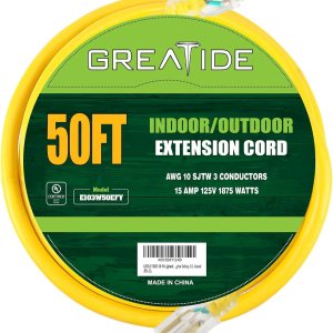 Cable de extensión iluminado para exteriores de 50 pies – Cable de extensión amarillo resistente SJTW 103 con enchufe de conexión a tierra de 3 Cable de extensión iluminado para exteriores de 50 pies – Cable de extensión amarillo resistente SJTW 103 con enchufe de conexión a tierra de 3