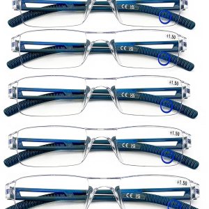 AQWANO Lentes de lectura para computadora con bloqueo de luz azul, paquete de 5 lentes de lectura sin montura para lectura ligeras, cómodas, AQWANO Lentes de lectura para computadora con bloqueo de luz azul, paquete de 5 lentes de lectura sin montura para lectura ligeras, cómodas,