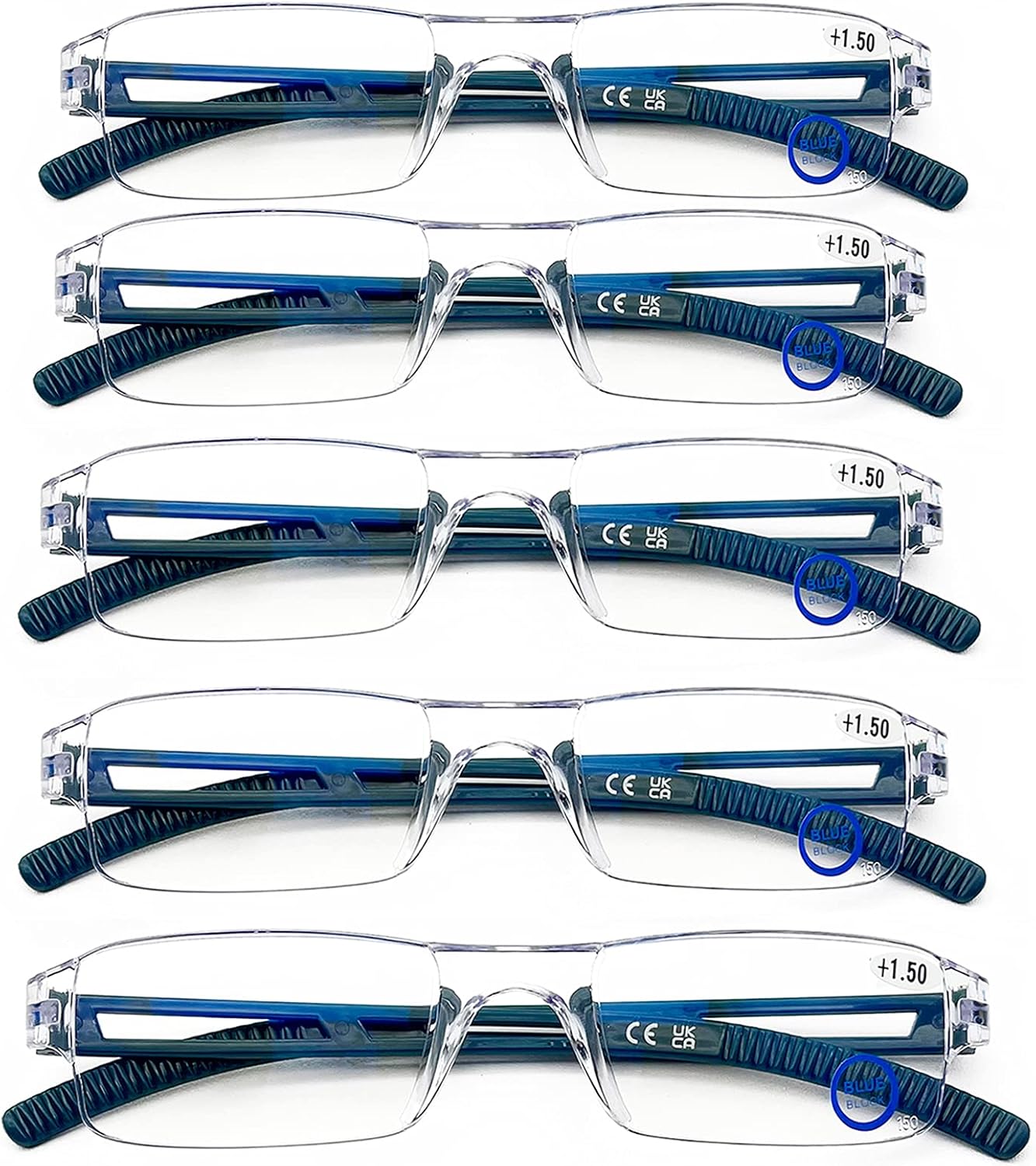 AQWANO Lentes de lectura para computadora con bloqueo de luz azul, paquete de 5 lentes de lectura sin montura para lectura ligeras, cómodas,